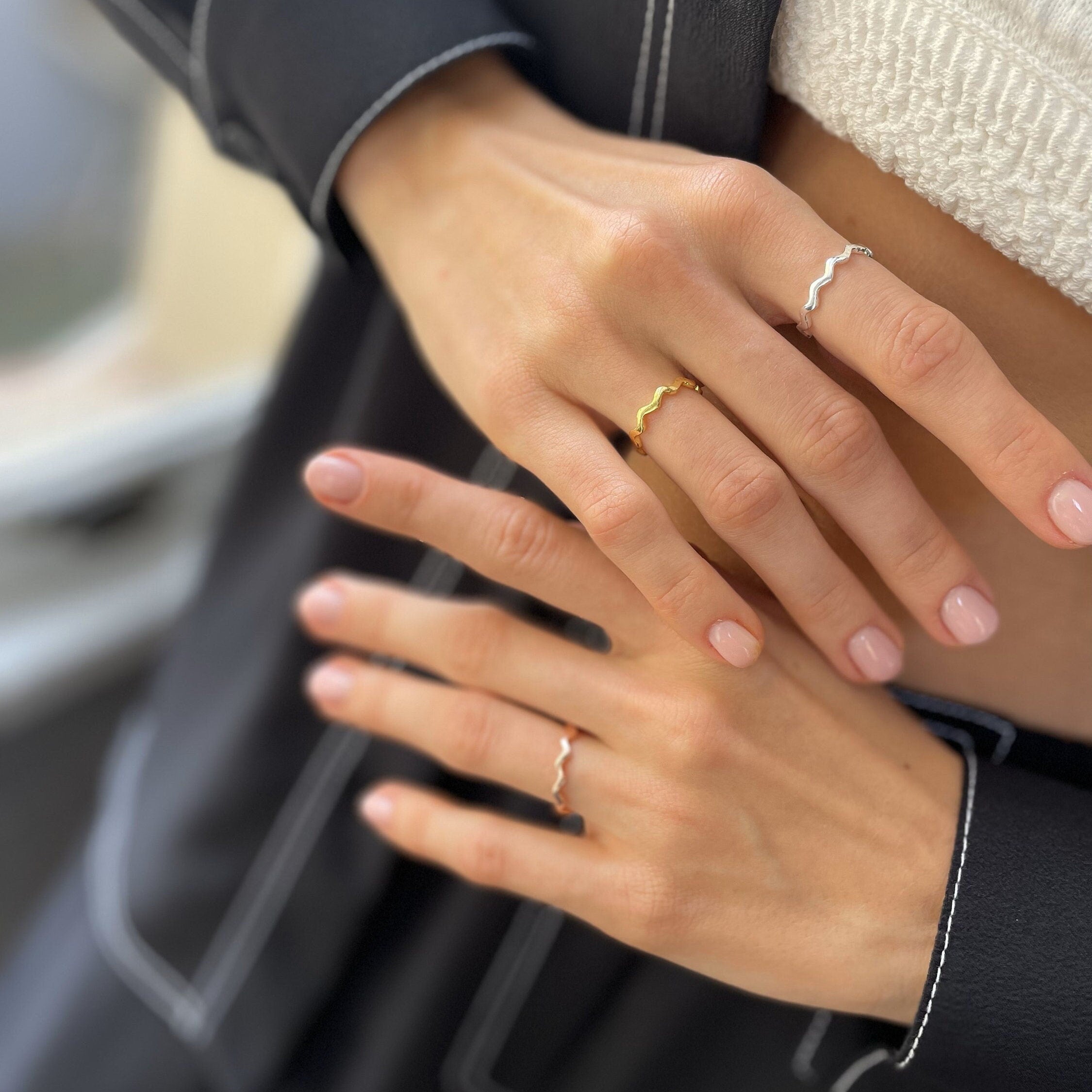 Simple And Elegant Zigzag Ring - Silver, Gold, Rose Gold Zigzag Ring - 925 Sterling Silver Wave Stackable Ring -