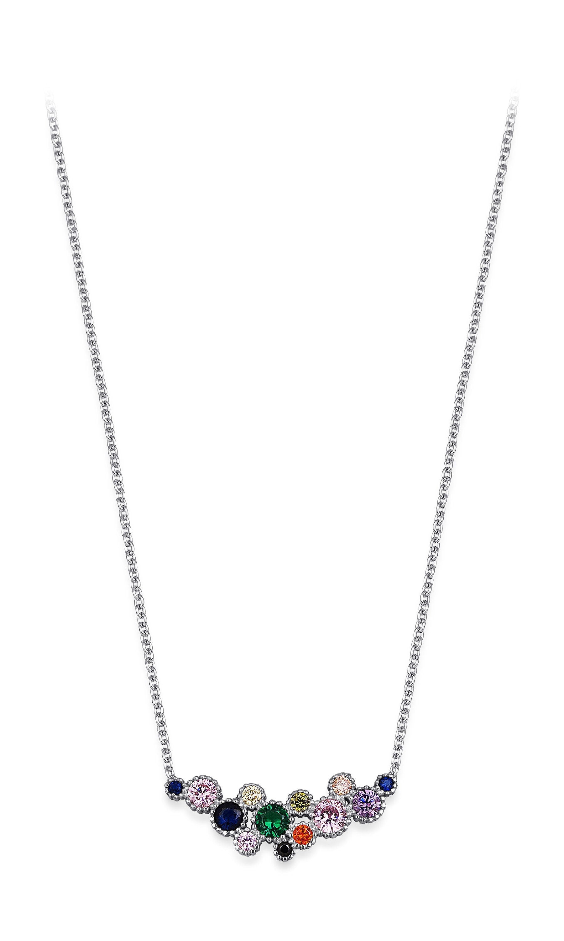 Rainbow Gemstone Necklace , Multicolour Zirconia Necklace , Round Cut Colorful Birthstone Necklace