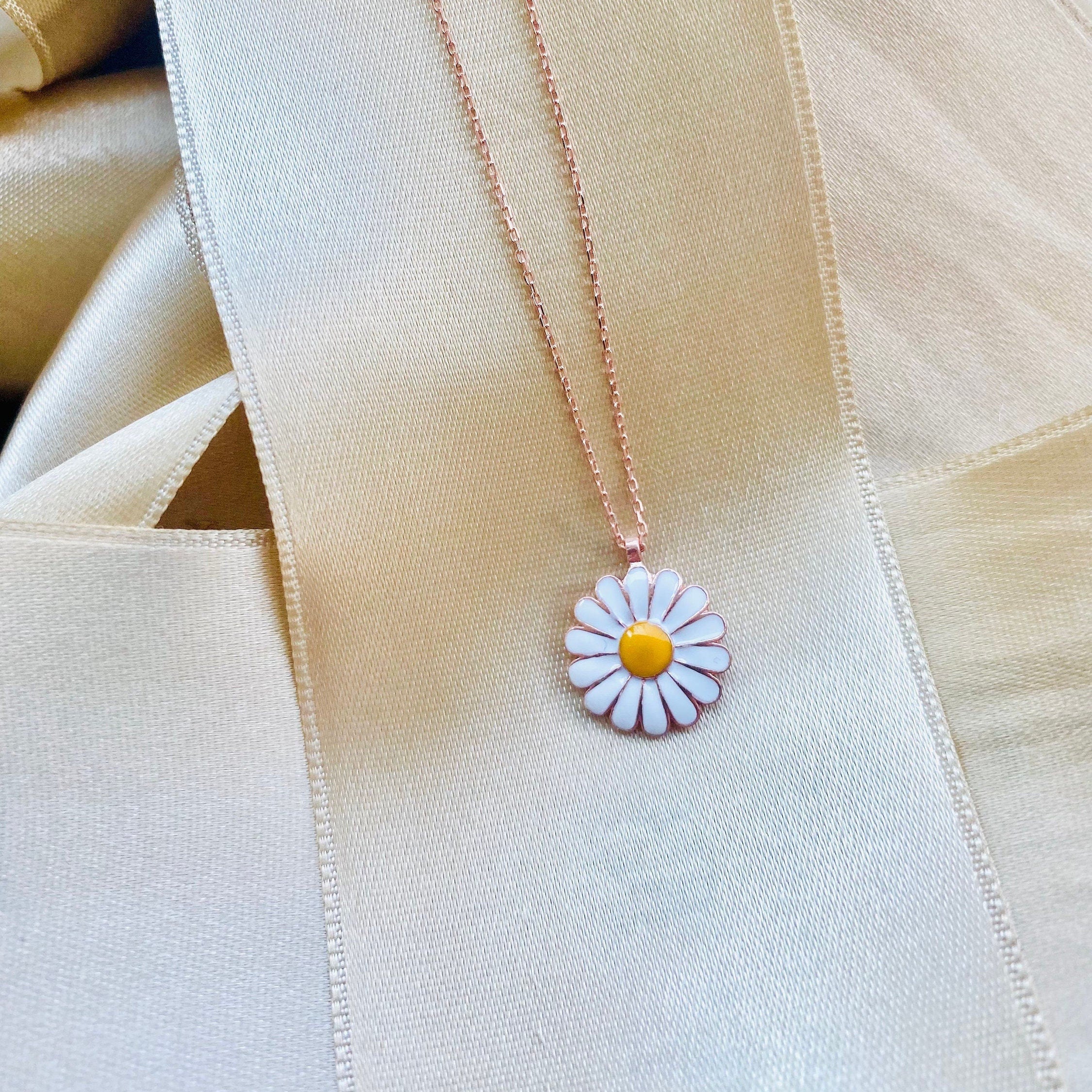 Rose Gold Plated Sterling Silver Necklace, Daisy Pendant, Minimalist Flower Necklace, Floral Necklace, Handmade Jewelry