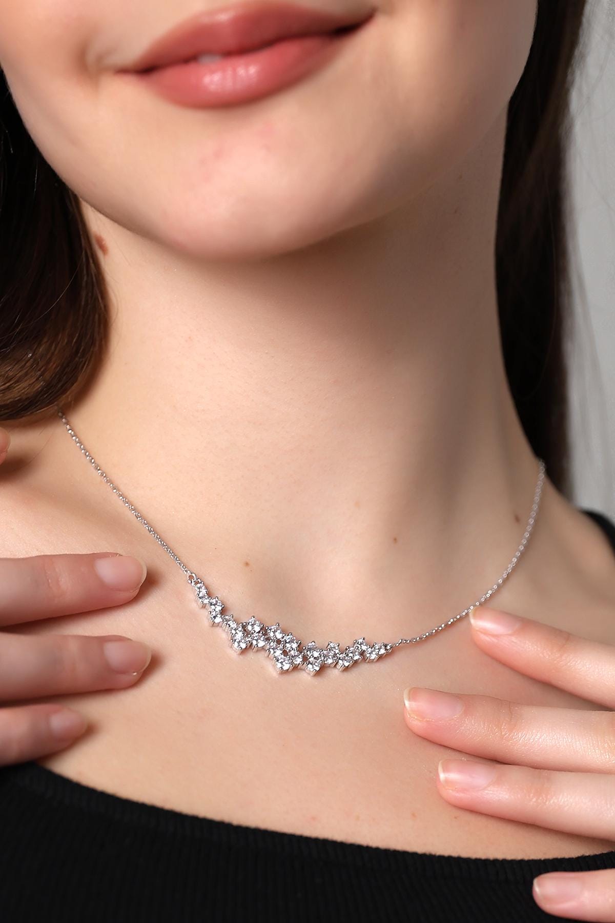 Timeless Cz Statement Necklace , Sparkling Sterling Silver Necklace , Delicate Wedding Necklace , Chic And Elegant Bridal Jewelry