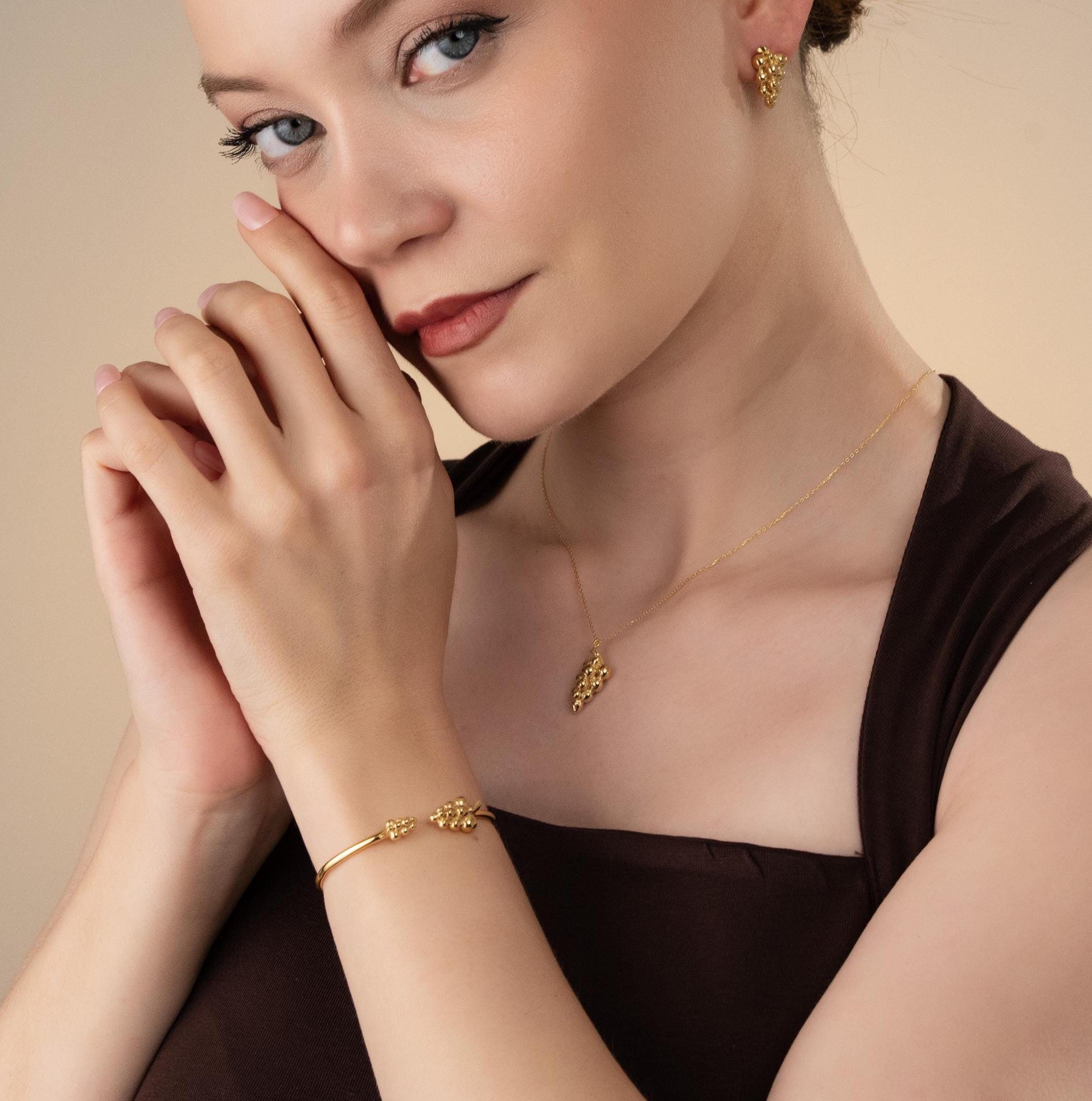 Artisan Grape Cluster Necklace, Nature’s Touch Jewelry, Handmade Silver Necklace, Statement Jewelry For Women, Timeless Bead Cluster Pendant