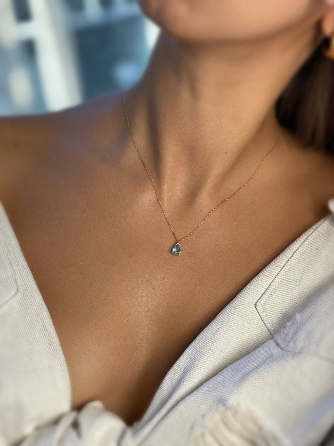 Drop Birthstone Silver Necklace - Zircon Dainty Necklace - Blue Zircon Necklace - Delicate Silver Necklace -