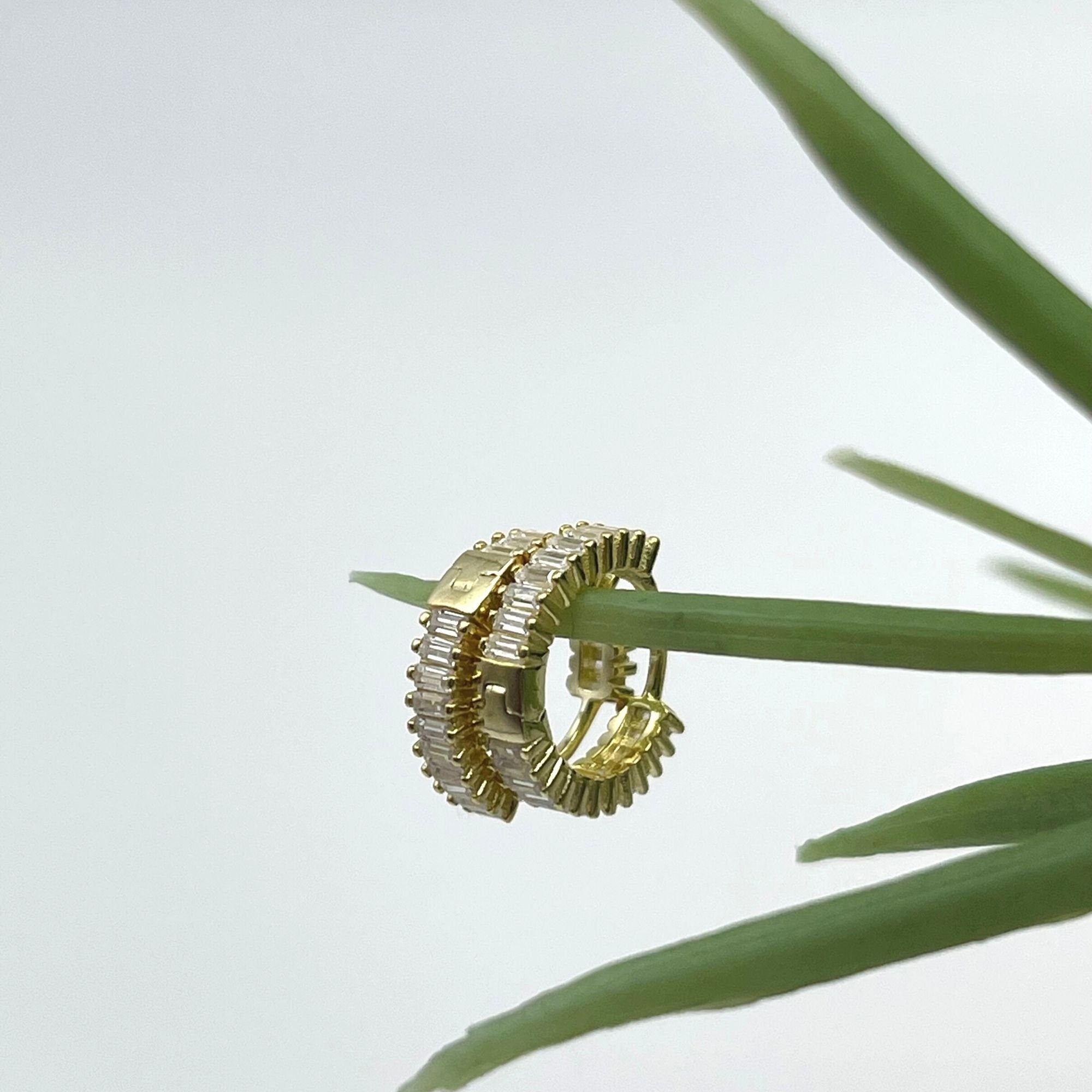 Tiny Baguette Hoop Earrings - Silver/gold Baguette Earrings - Baguette Huggies - Tiny Huggies - Pave Earrings - Minimalist Hoops