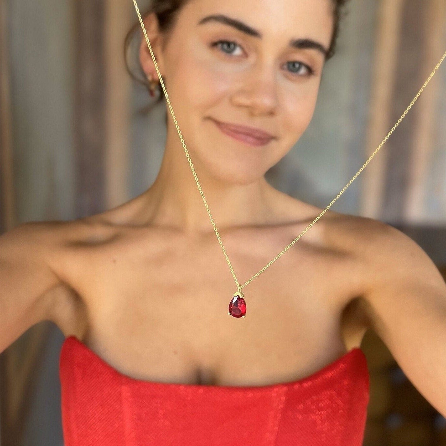 Birthstone Jewelry Set - Mothers Day Birthstone Gift - Red Garnet Sterling Silver Necklace & Earrings - January / July Birthstone