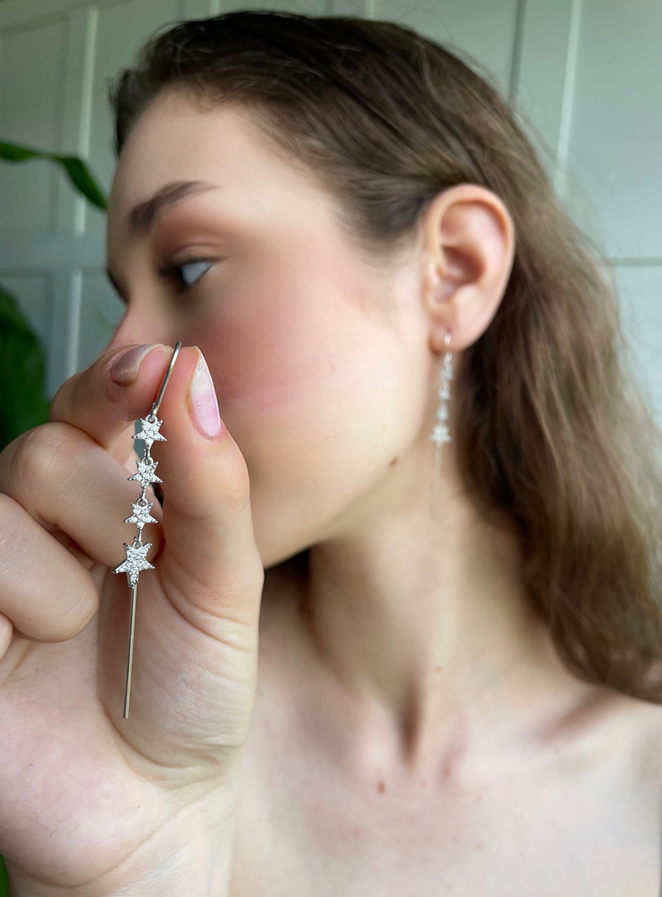 Star Lariat Dangle Earrings - Dangling Star Chain Earrings - Minimalist Star Drop Earrings - Celestial Tassel Earrings - Dainty Gift
