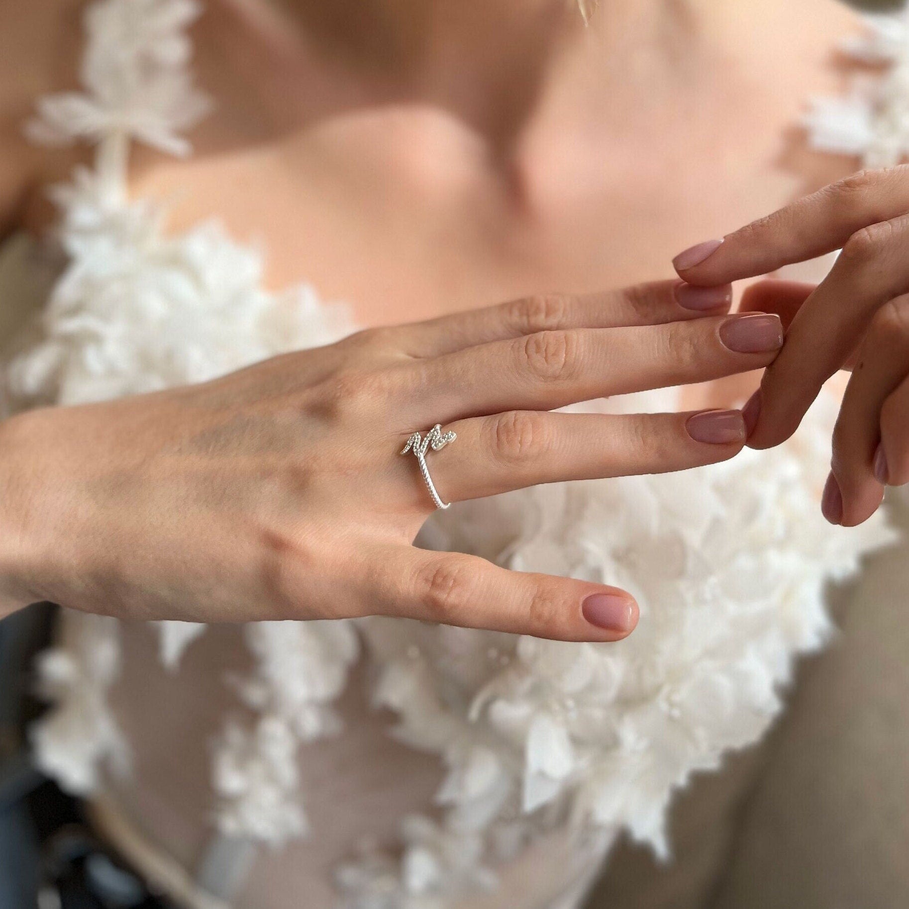 Sterling Silver Snake Desing Ring - Adjustable Snake Ring - Minimalist Serpent Jewelry - Dainty Statement For Women