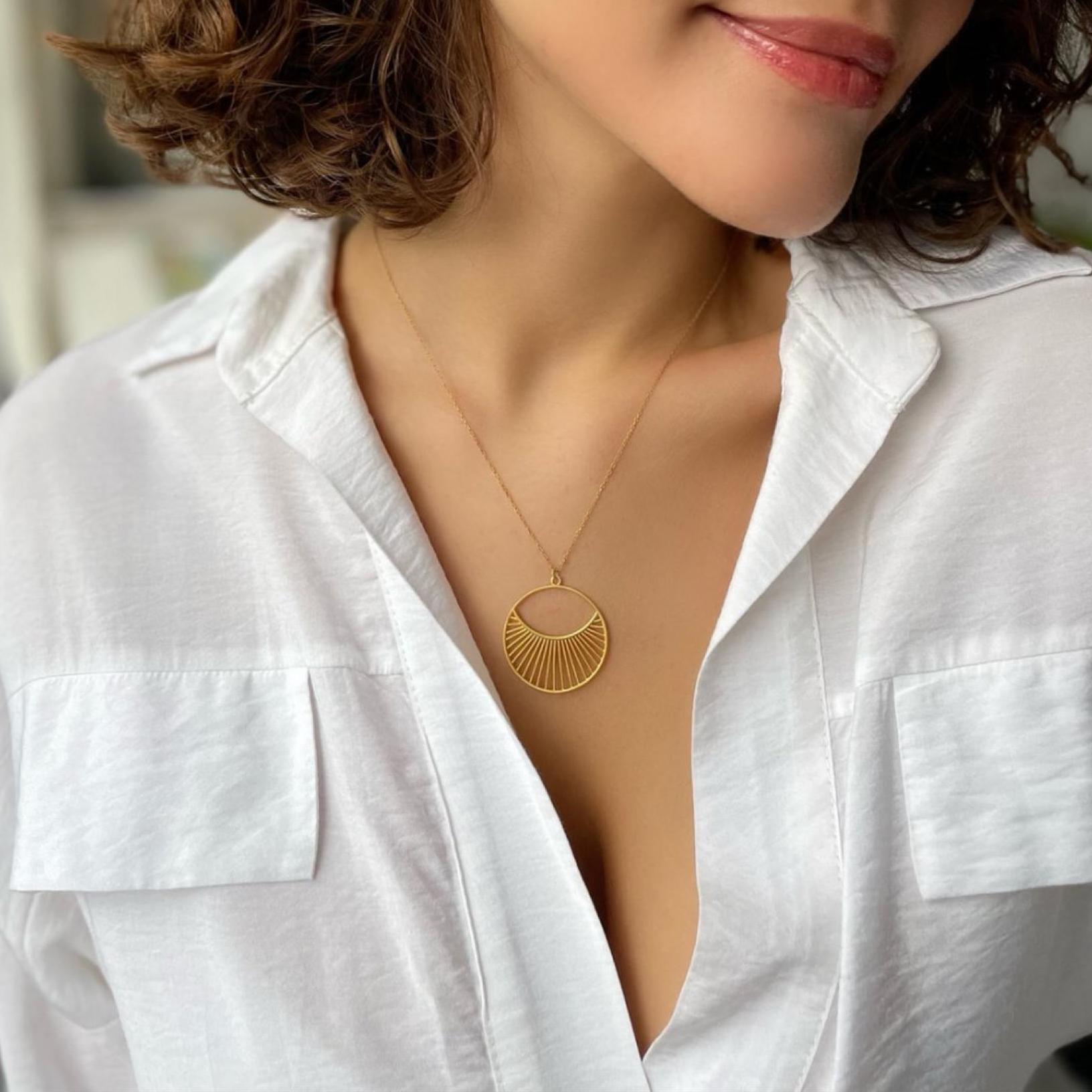 Antique Gold Plated Daylight Necklace - 925 Sterling Silver Jewelry - Womens Jewelry - Sunrise Necklace -