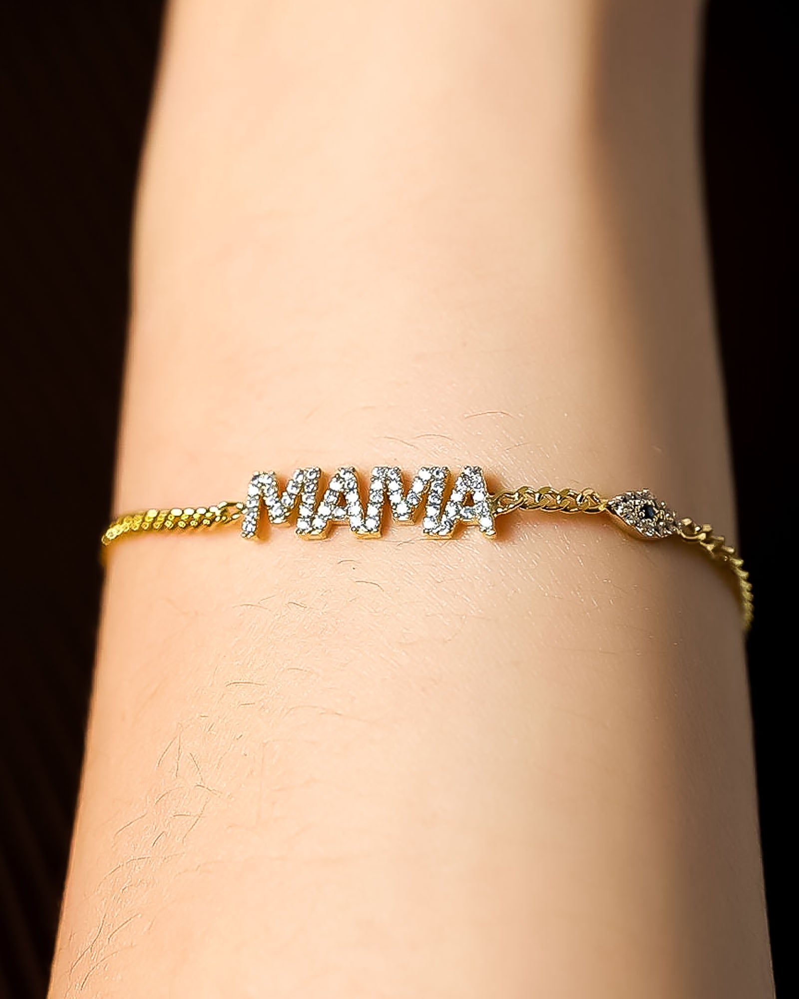 Gold Mama Bracelet, Cubic Zirconia,