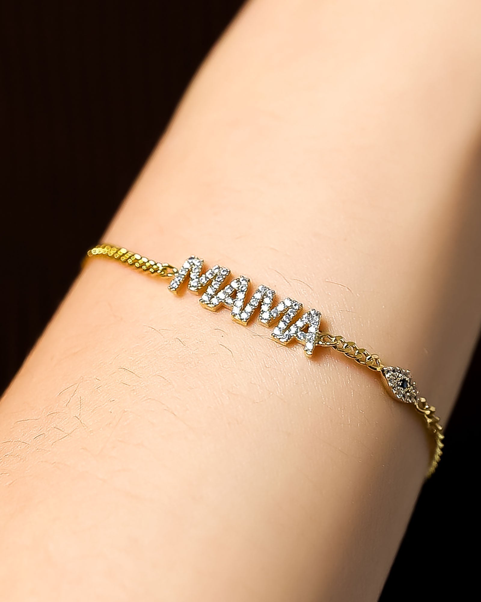 Gold Mama Bracelet, Cubic Zirconia,