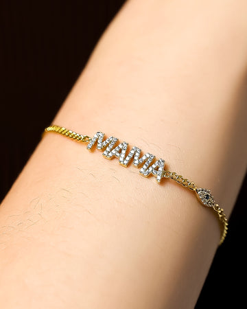 Gold Mama Bracelet, Cubic Zirconia,