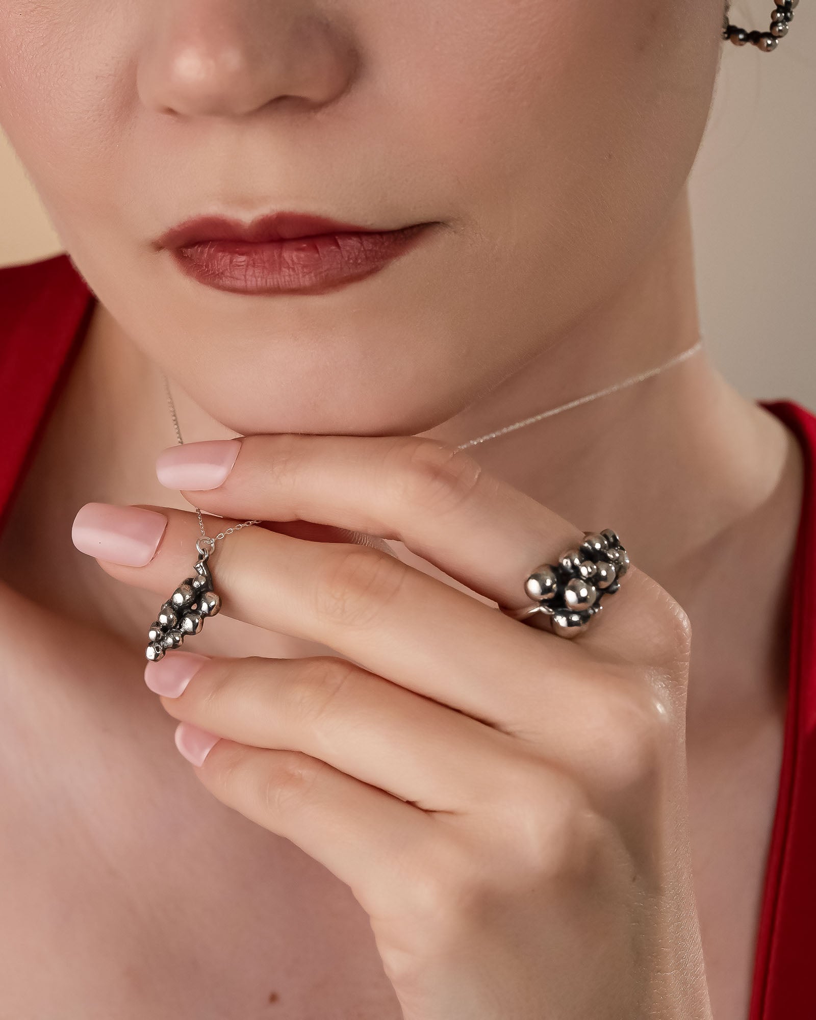 Chunky Silver Bead Cluster Ring , Grape Cluster Inspired Ring , Handmade Bubble Ring , Bold Statement Ring For Women, Boho Bold Ring