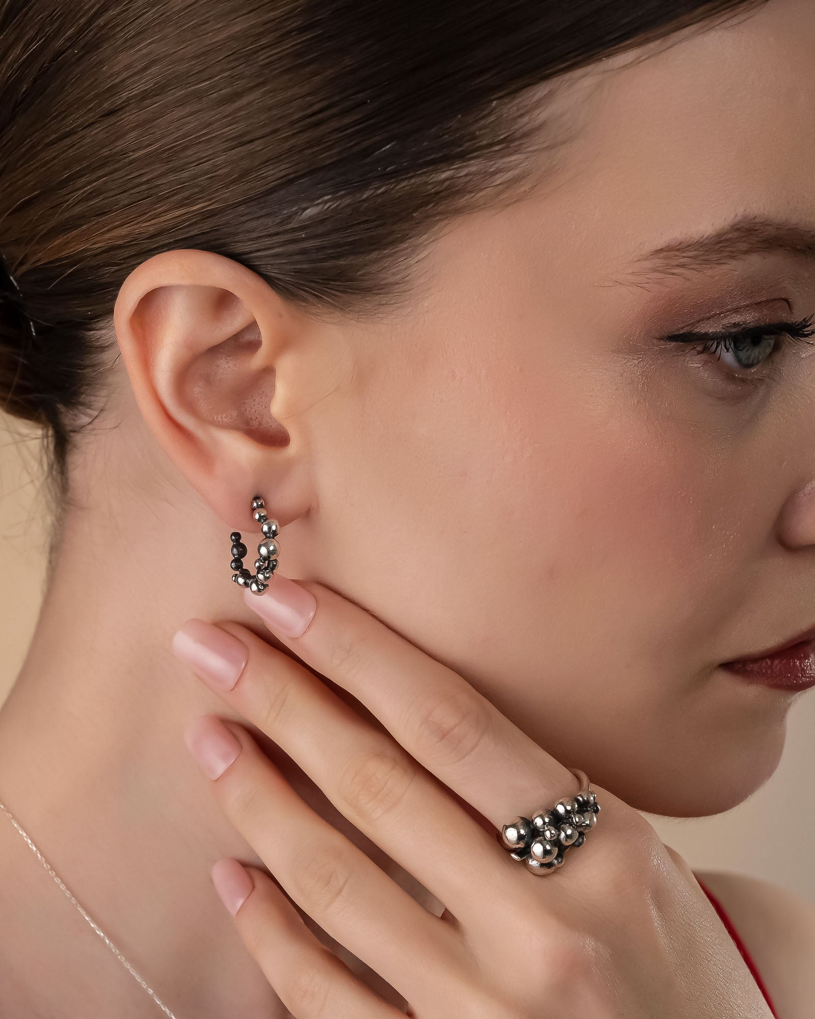 Chunky Silver Bead Cluster Ring , Grape Cluster Inspired Ring , Handmade Bubble Ring , Bold Statement Ring For Women, Boho Bold Ring