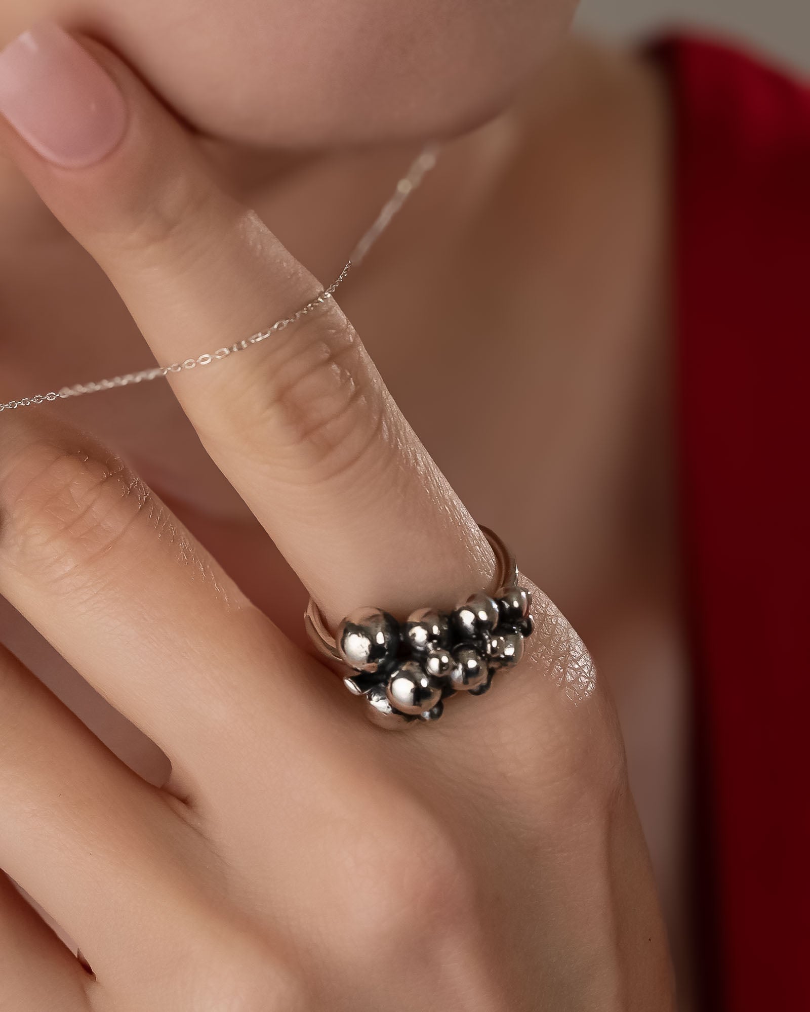 Chunky Silver Bead Cluster Ring , Grape Cluster Inspired Ring , Handmade Bubble Ring , Bold Statement Ring For Women, Boho Bold Ring