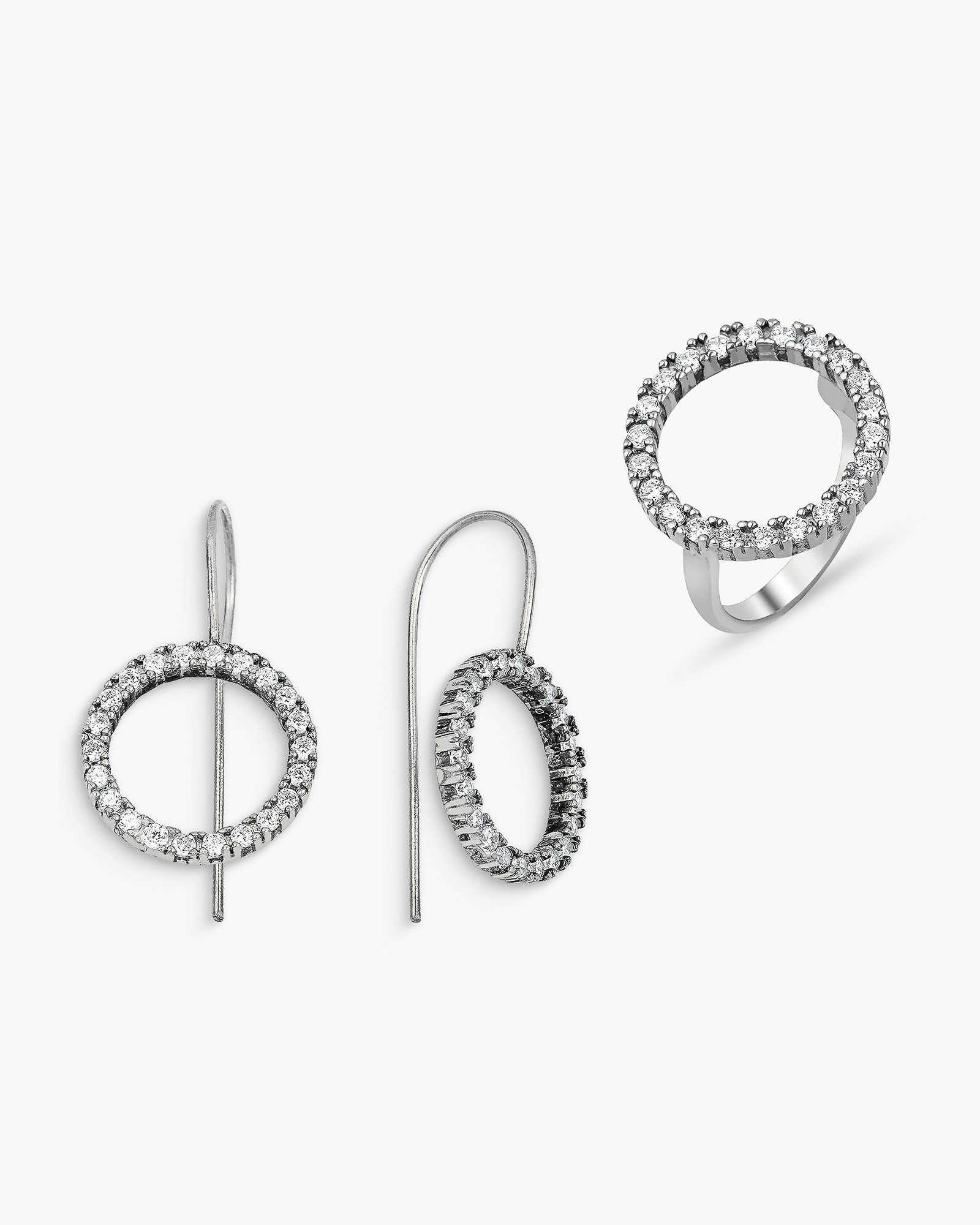 Timeless Halo Ring & Earrings Set , Cz Halo Jewelry Set , Bridal Ring And Earrings With Sparkling Zirconia , Silver And Gold Plated Options