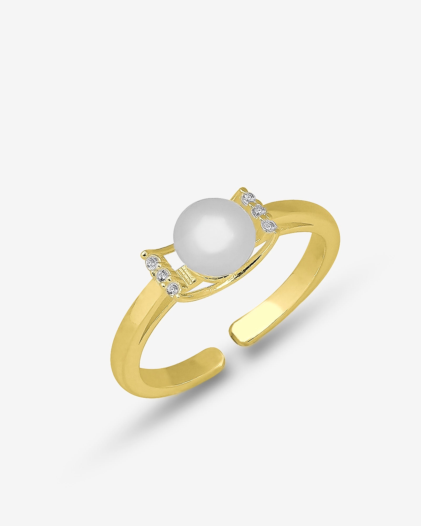 Elegant Pearl And Cubic Zirconia Ring - Gold Color Ring - Adjustable Minimalist Pearl Ring - - Gold/silver/rose Colors