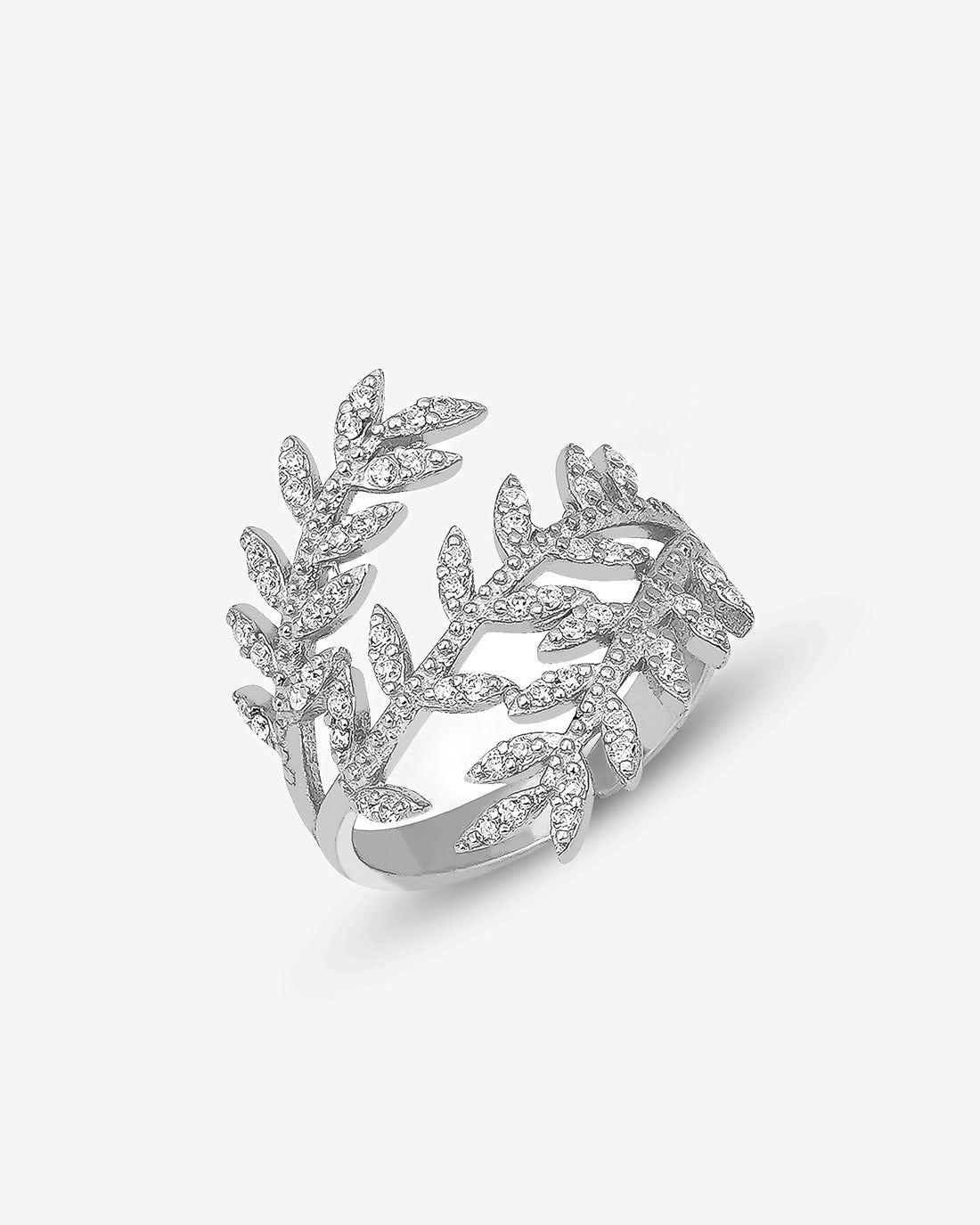Sparkling Olive Branch Ring - Cz Olive Leaf Adjustable Ring - Cubic Zirconia Wrap Ring -925 Sterling Silver Jewelry For Women - Summer Jewls