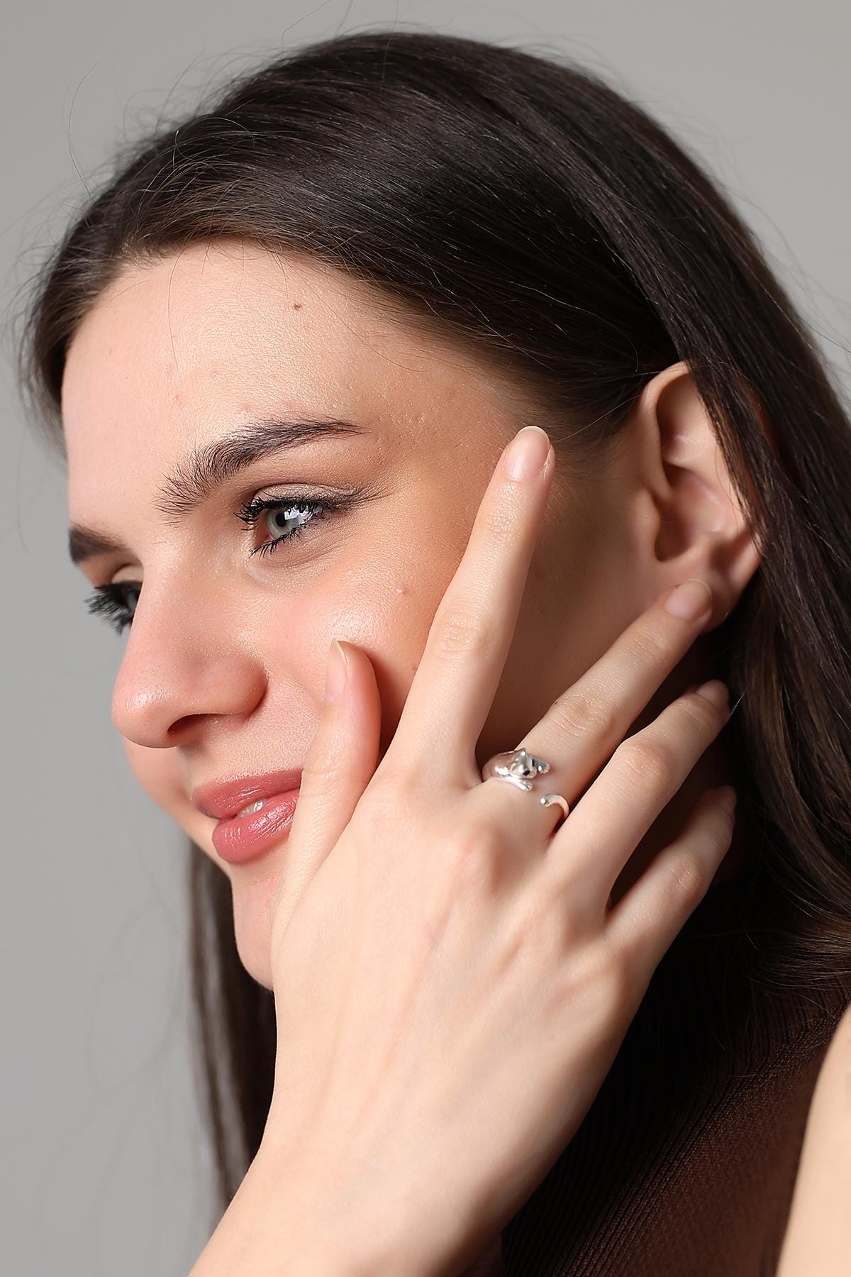 Cute Cat Wraparound Ring , Feline Silver Adjustable Ring , Kitty Hug Silver Ring , Handmade Cat Wrap Ring , Personalized Gift For Cat Lovers