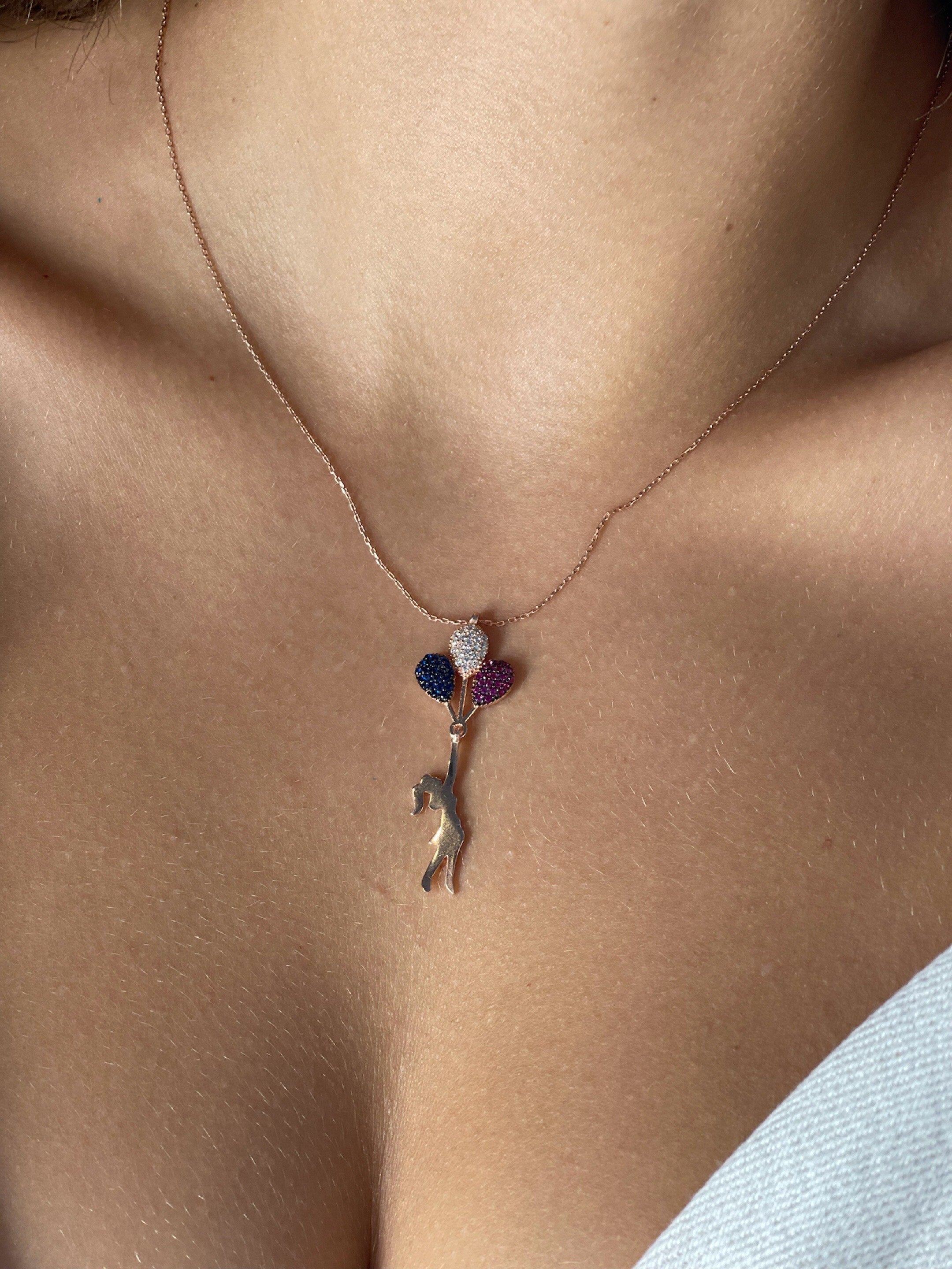 Balloon Girl Necklace, Necklace Girl With Balloon, Multicolor Zircon Stone Balloon Girl Necklace,flying Balloon Girl Necklace