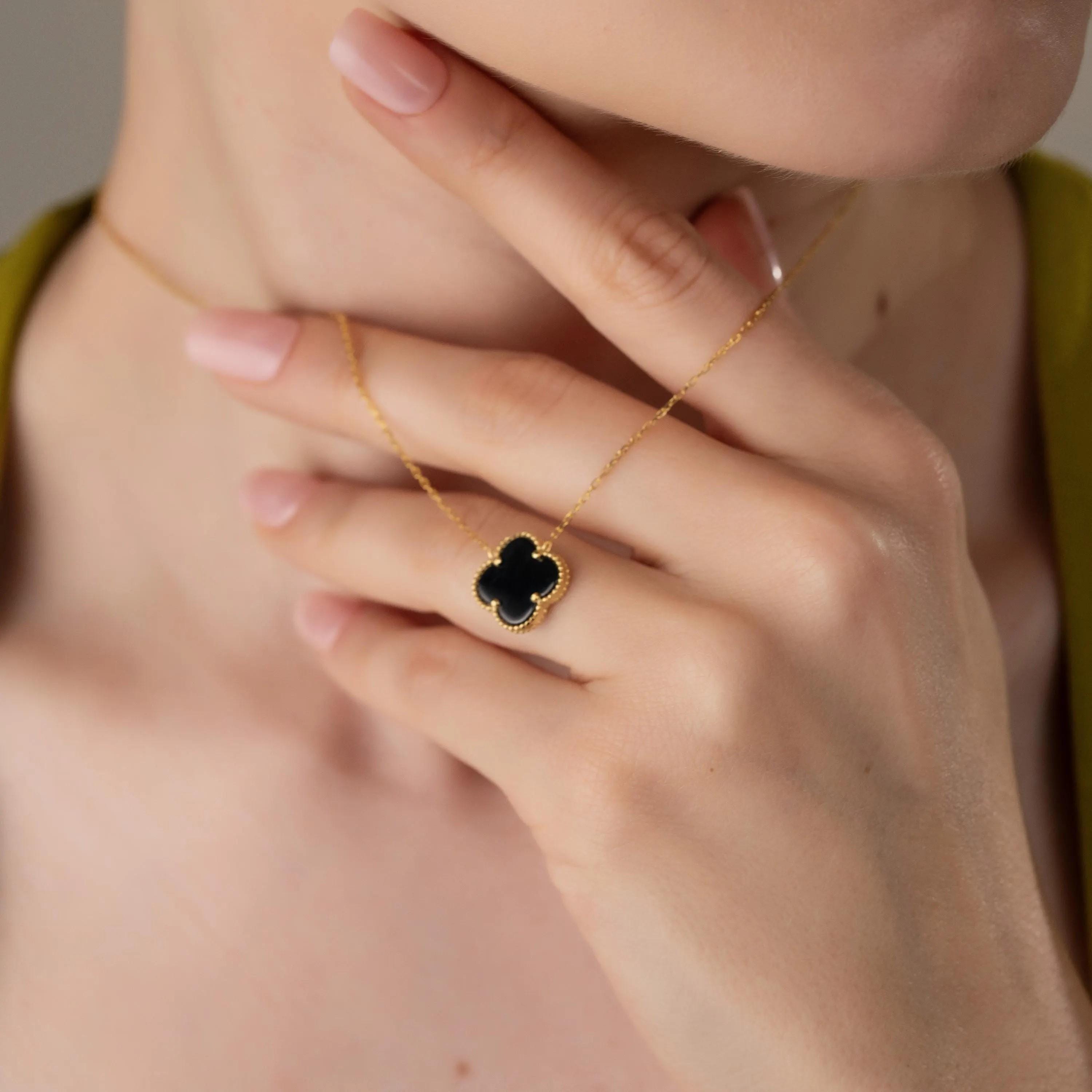 Black Clover Necklace & Earrings Set , Personalized Four Leaf Clover Jewelry Set , Women’s Lucky Charm Set, Gemstone Color And Chain Options