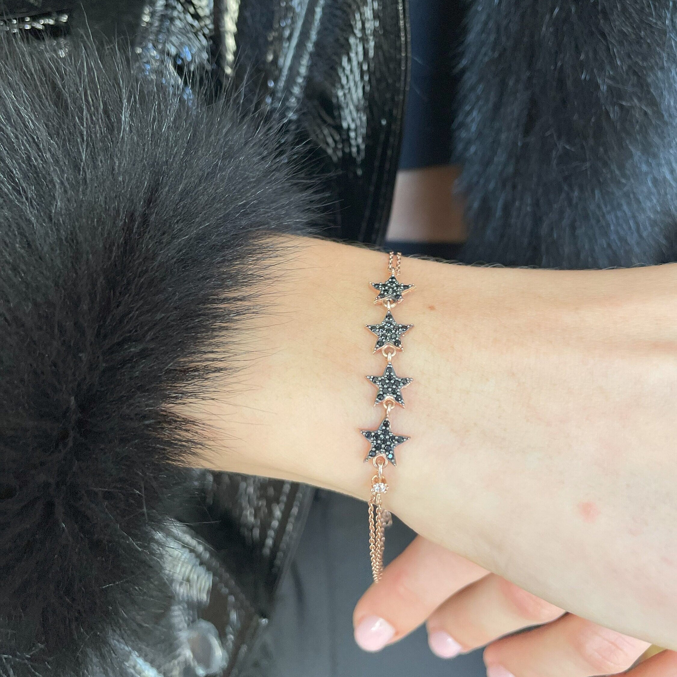 Star Chain Bracelet - Zircon Gemstones Celestial Bracelet - Rose Gold Plated Jewelry - Sterling Silver Jewelry For Women