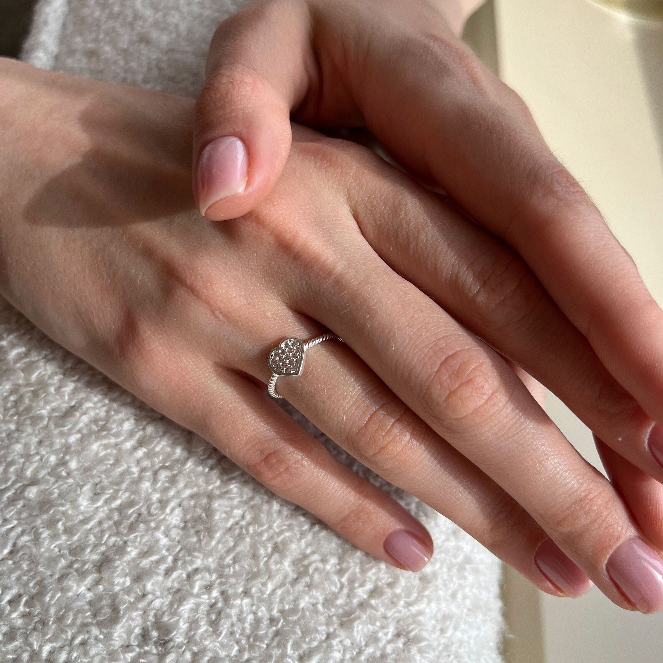 Heartfelt Love Sterling Silver Heart Ring, Silver Heart Band Ring, Sparkling Silver Heart Ring, Dainty Silver Heart Ring, Handmade Jewelry