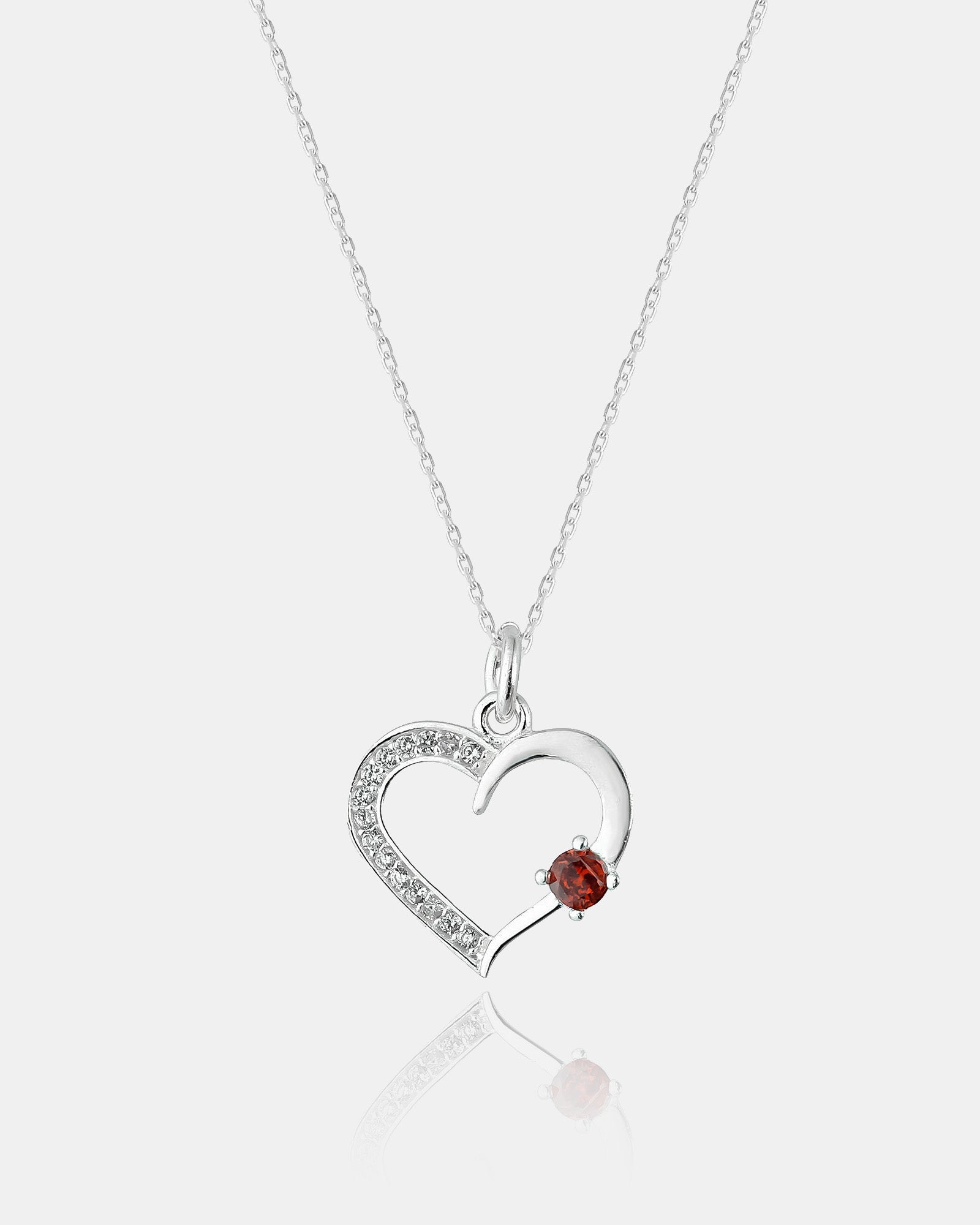 Heart Pendant With Red Garnet Gemstone , Silver Necklace For Women , Sterling Silver Delicate Necklace ,