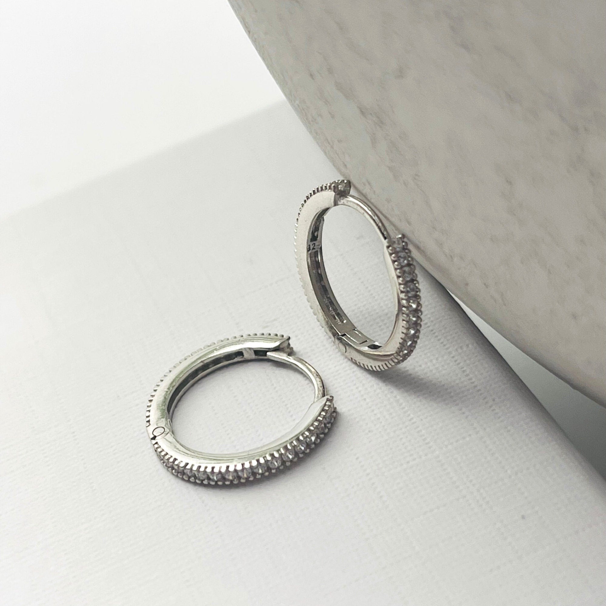 Tiny Silver Hoop Earrings - Huggie Hoop Earrings - Cartilage Hoop - Sterling Silver Cz Huggie Hoop - Tragus Hoop - Small Helix Hoop