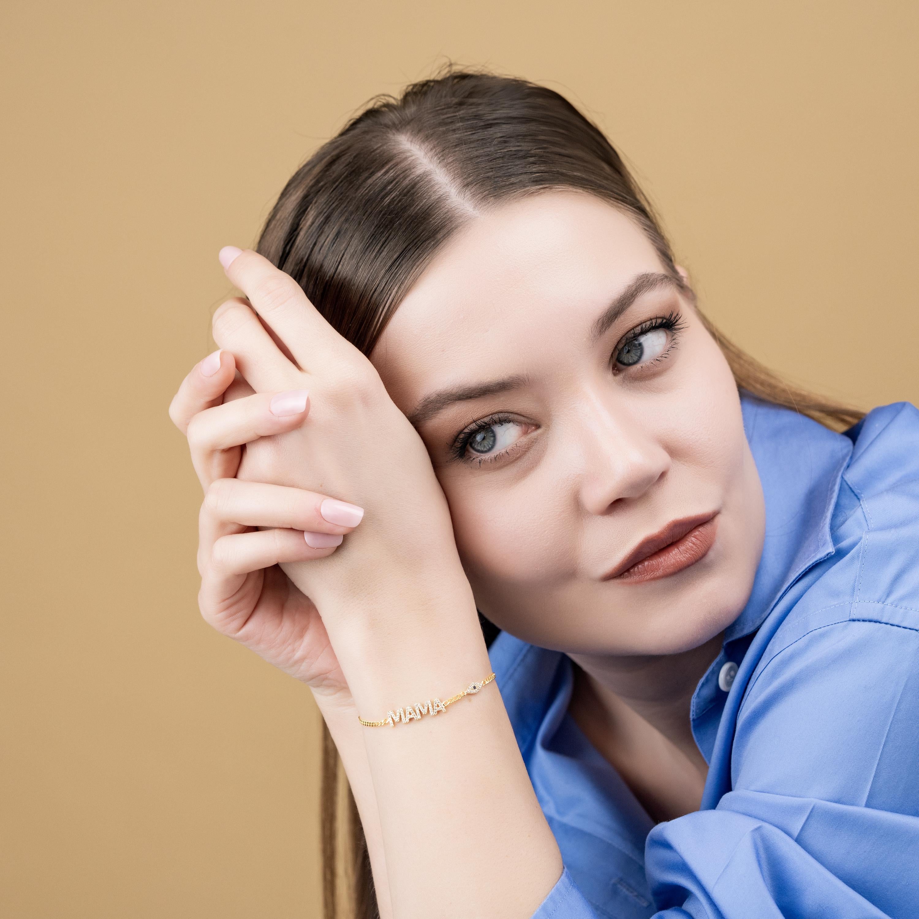 Gold Mama Bracelet, Cubic Zirconia,