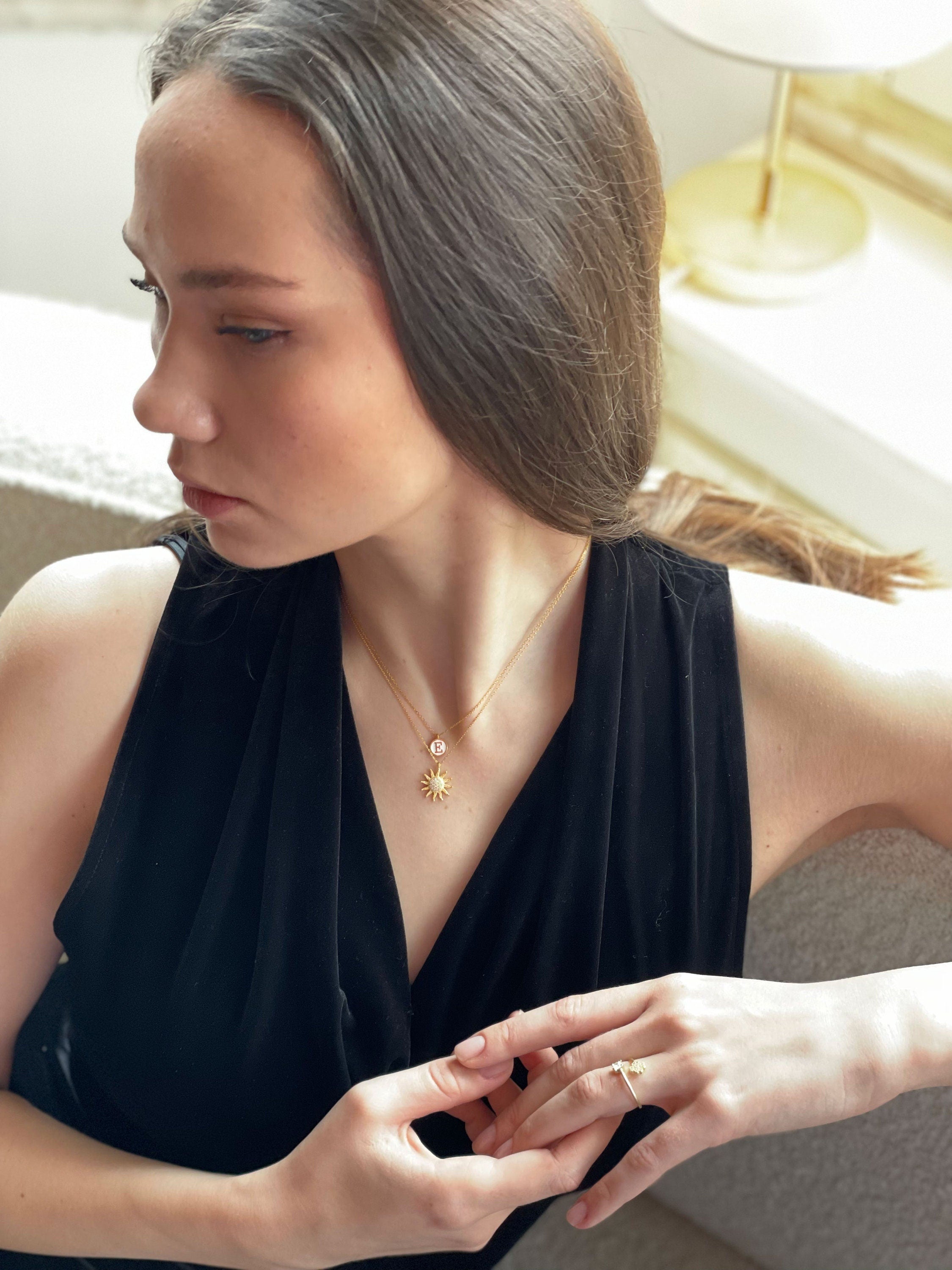 Handmade Jewelry, Celestial Sun Necklace, Delicate Necklace , Gold Plated Necklace, Sun Pendant, Handmade Silver Necklace,