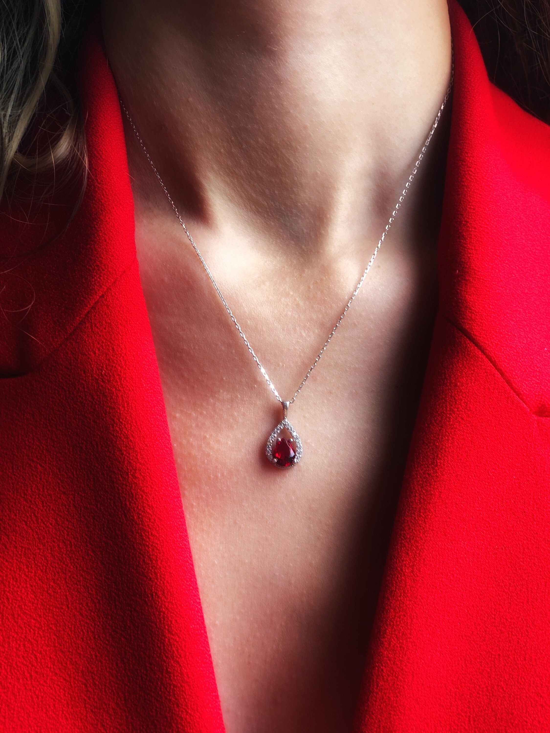 Sparkling Drop Birthstone Necklace - Dainty Sterling Silver Jewelry - Minimalist Birthstone Necklace - Personalized Birthstone Jewelry