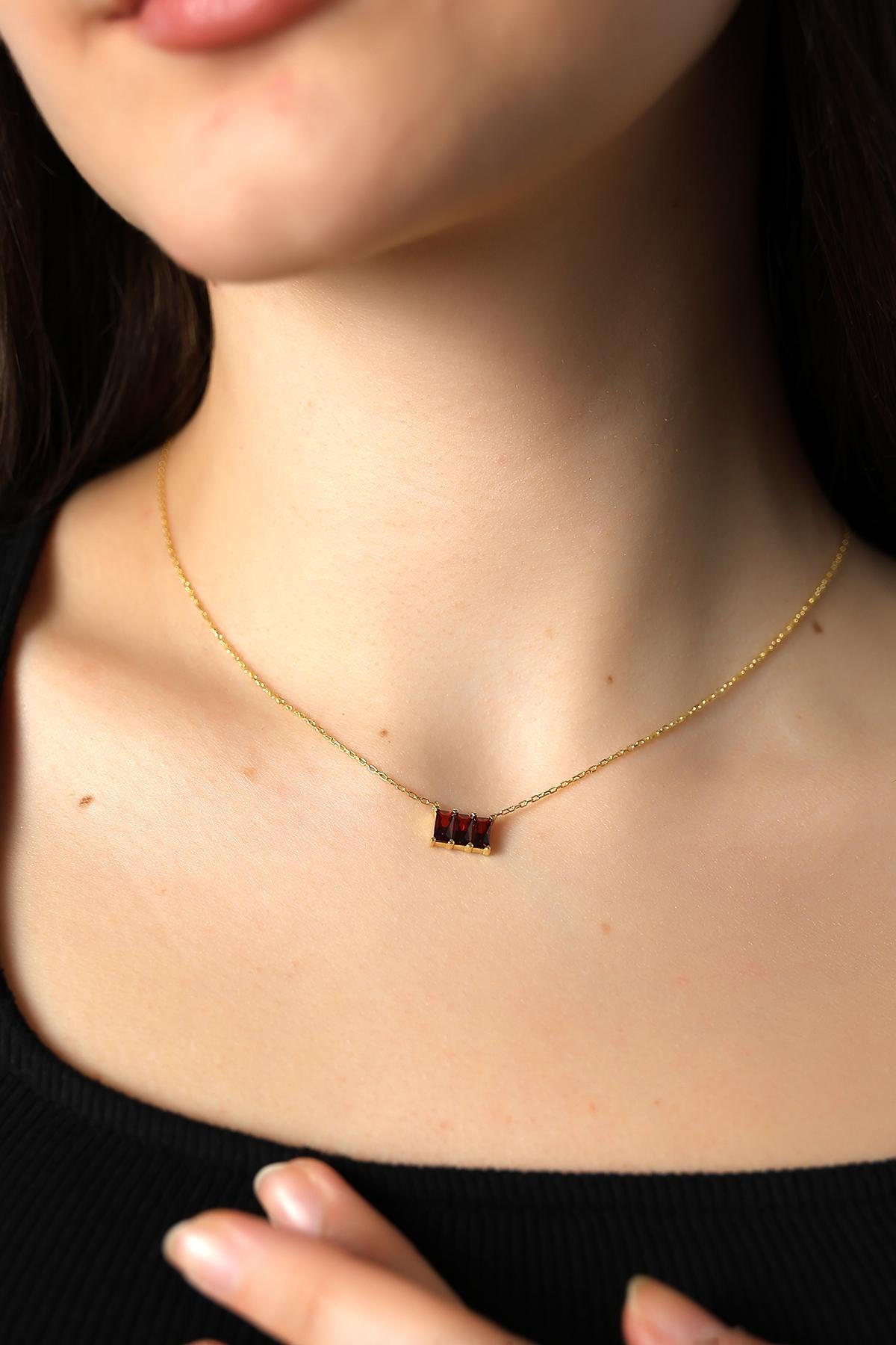 Baguette Cut Birthstone Necklace , Minimalist Birthstone Bar Necklace , Elegant Birthstone Pendant , Customizable Gold & Silver Jewelry