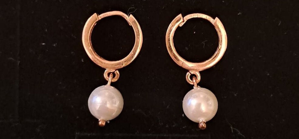 Romantic Pearl Hoop Earrings - Bridal Pearl Earrings - Handmade Gold Color Pearl Earrings- Pearl Drop Earrings Gold/rose Color For Women -