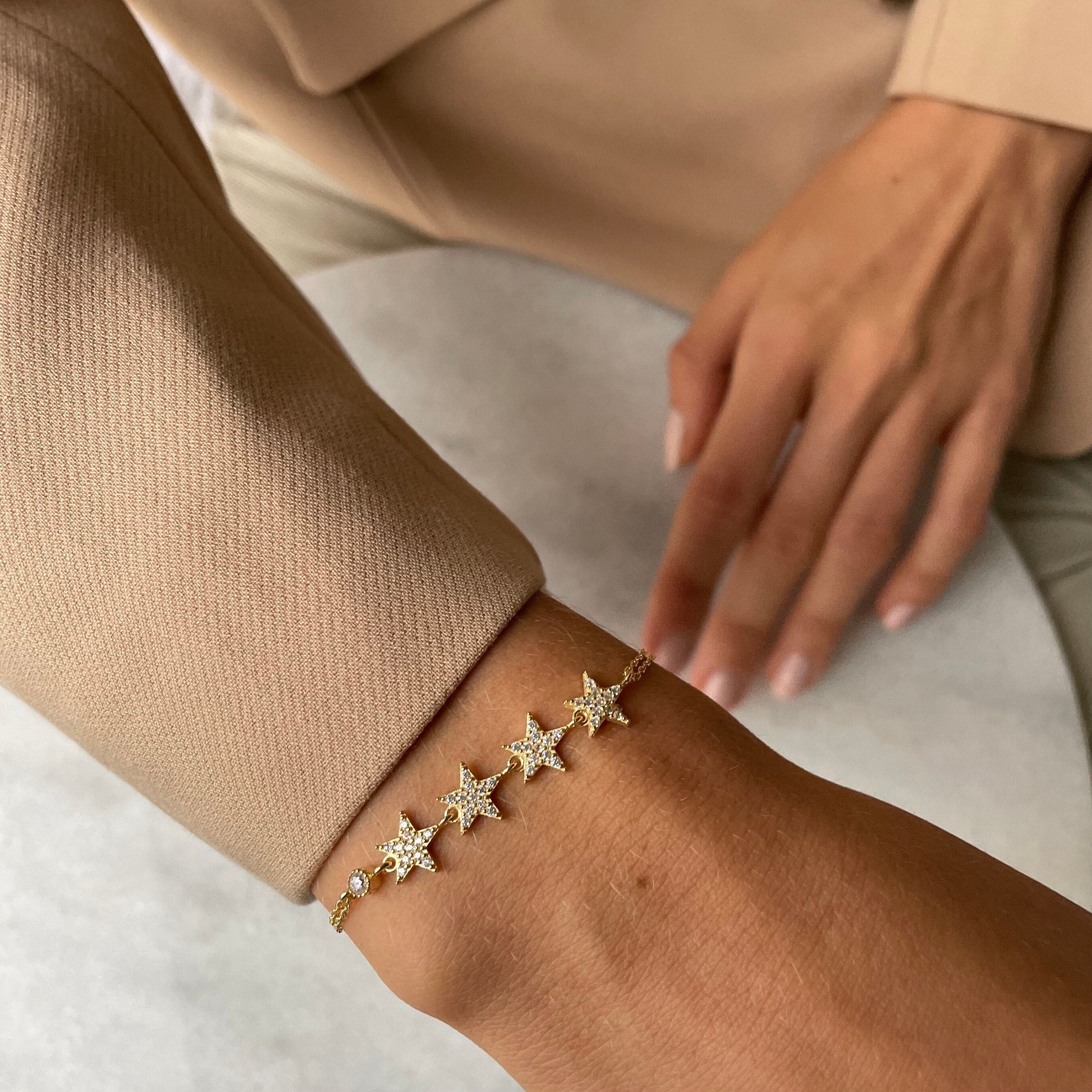 Star Chain Bracelet - Zircon Gemstones Celestial Bracelet - Rose Gold Plated Jewelry - Sterling Silver Jewelry For Women
