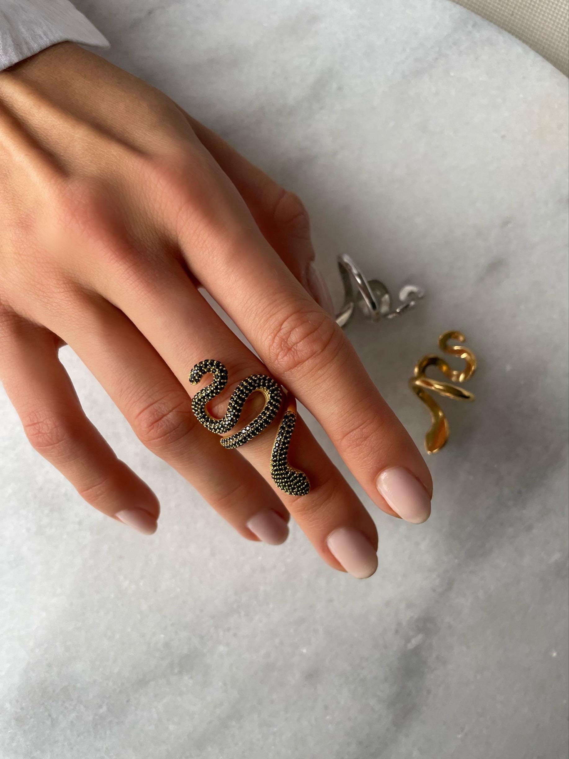 Glamorous Snake Ring - Gold And Silver Pave Snake Statement Ring - Cz Adjustable Snake Ring - Twisted Snake Ring - Serpent Design Jewelry