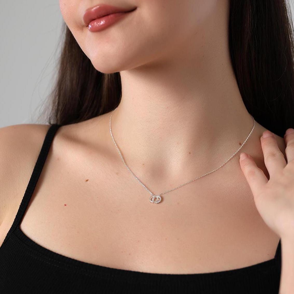 Infinity Linked Circles Pendant , Elegant Silver Double Ring Necklace , Timeless And Minimalist Design , Friendship & Love Inspired Gift