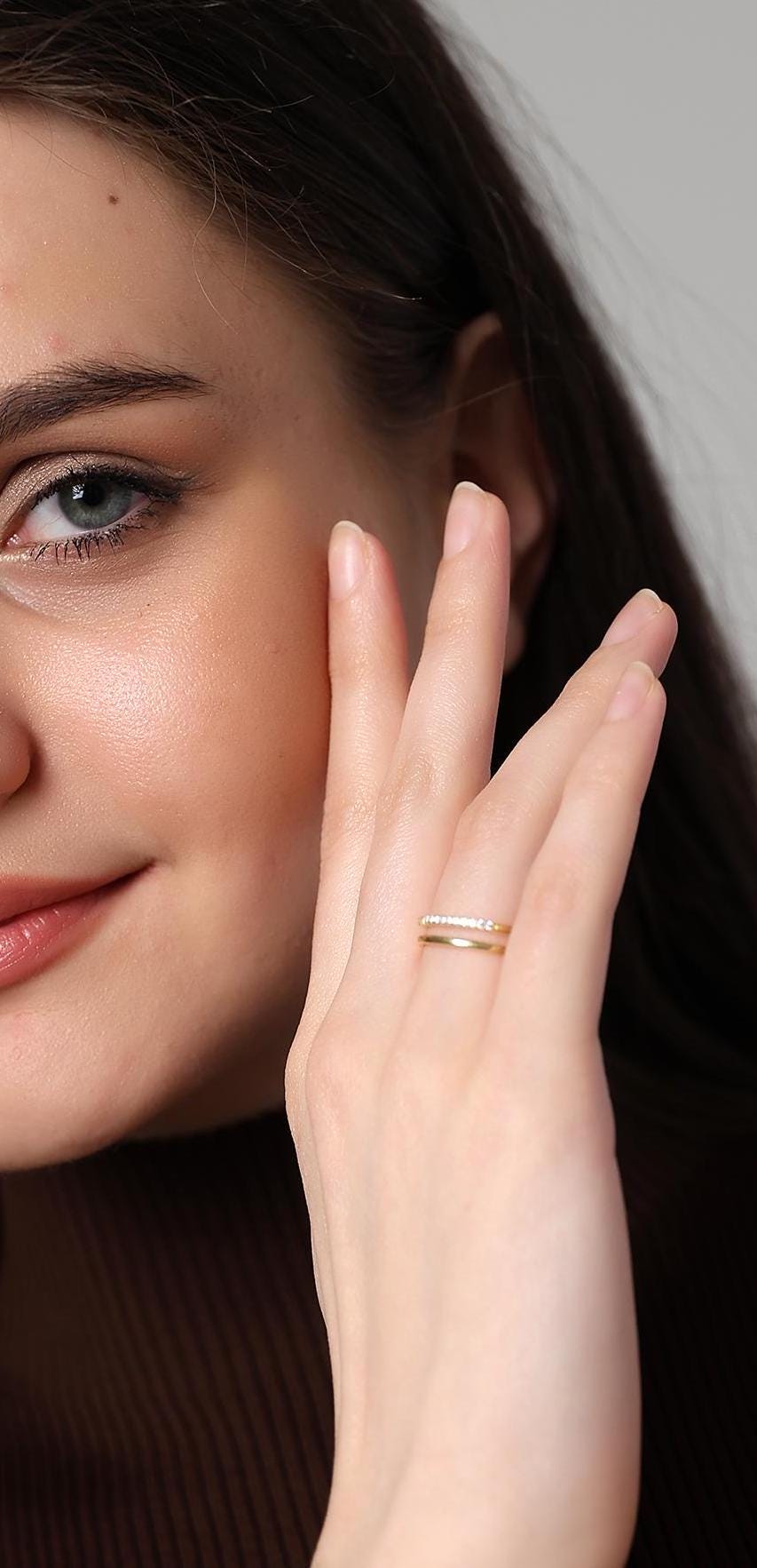 Modern Gold Dual Band Ring , Elegant Cz Double Band Ring , Chic & Classic Stacking Ring, Silver / Gold / Rose Gold Options , Women's Jewelry