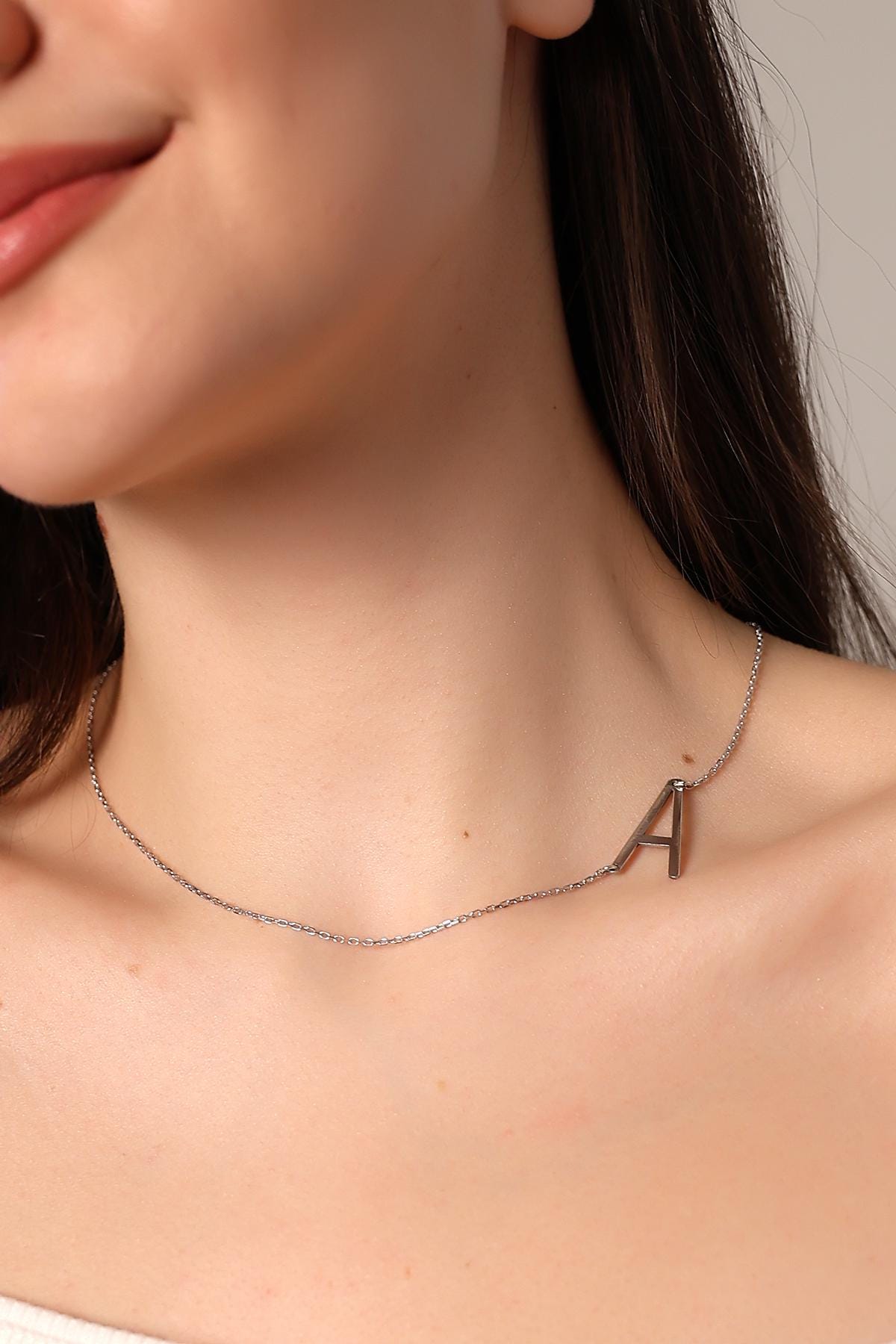 Sideways Initial Necklace, Custom Side Letter Necklace, Personalized Alphabet Pendant, Asymmetrical Initial Necklace, Chic Personalized Gift