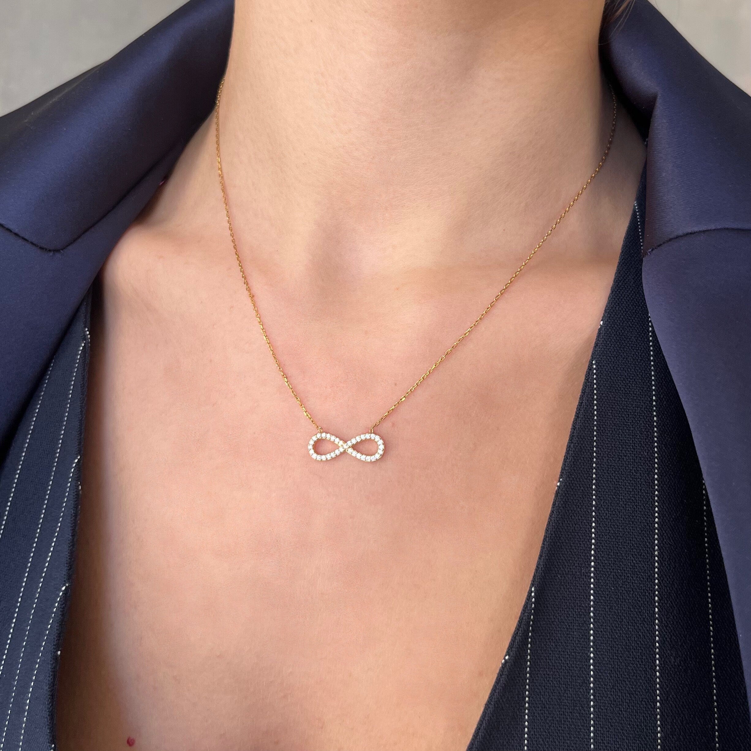 Sparkling Cz Infinity Necklace - Dainty Sterling Silver Chain - Elegant Infinity Pendant -eternal Love Pendant - Meaningful