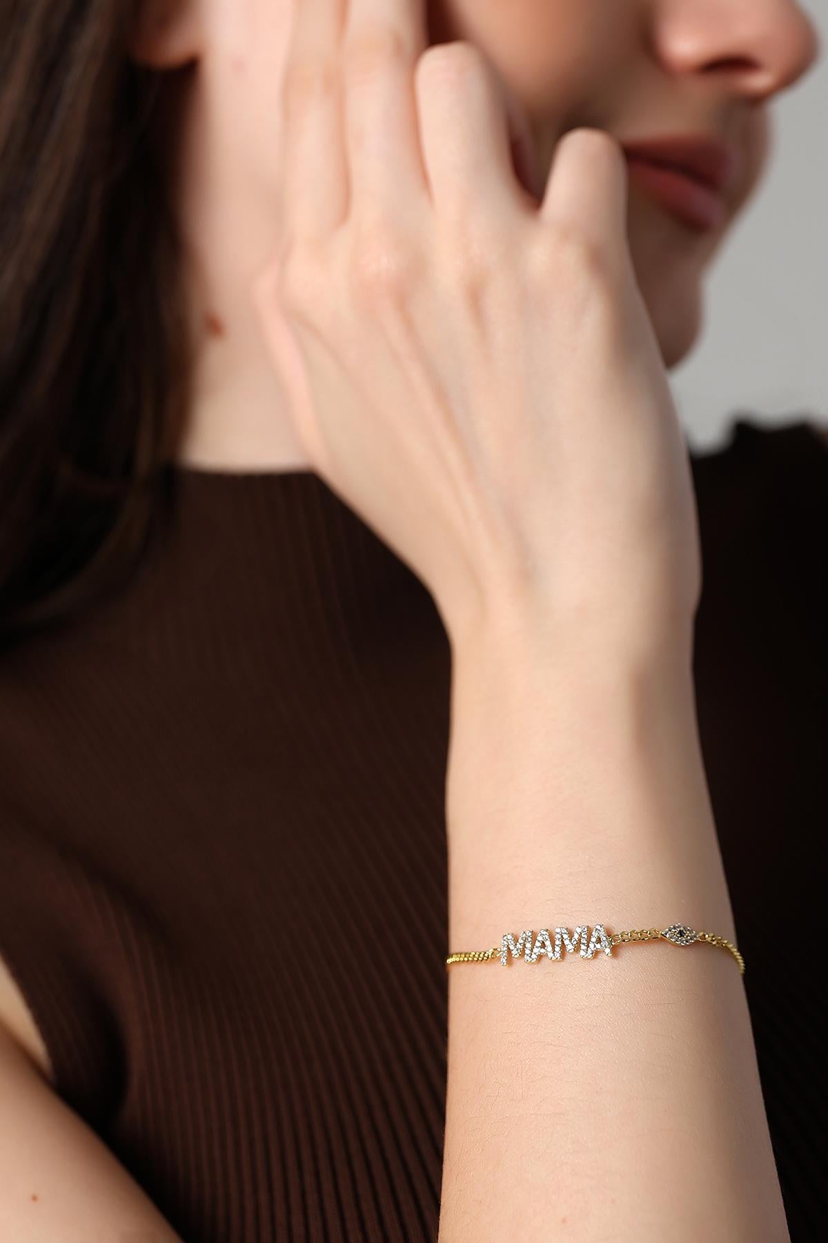 Gold Mama Bracelet, Cubic Zirconia,