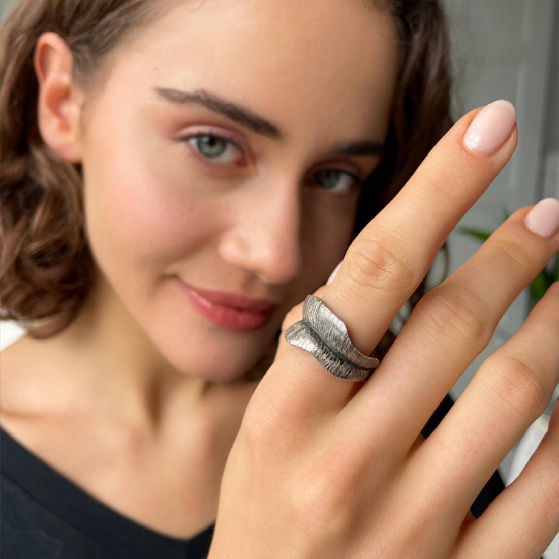 Rustic Feather Ring - Sterling Silver Jewelry - Adjustable Feather Ring - Spiritual Jewelry - Gift For Nature Lover