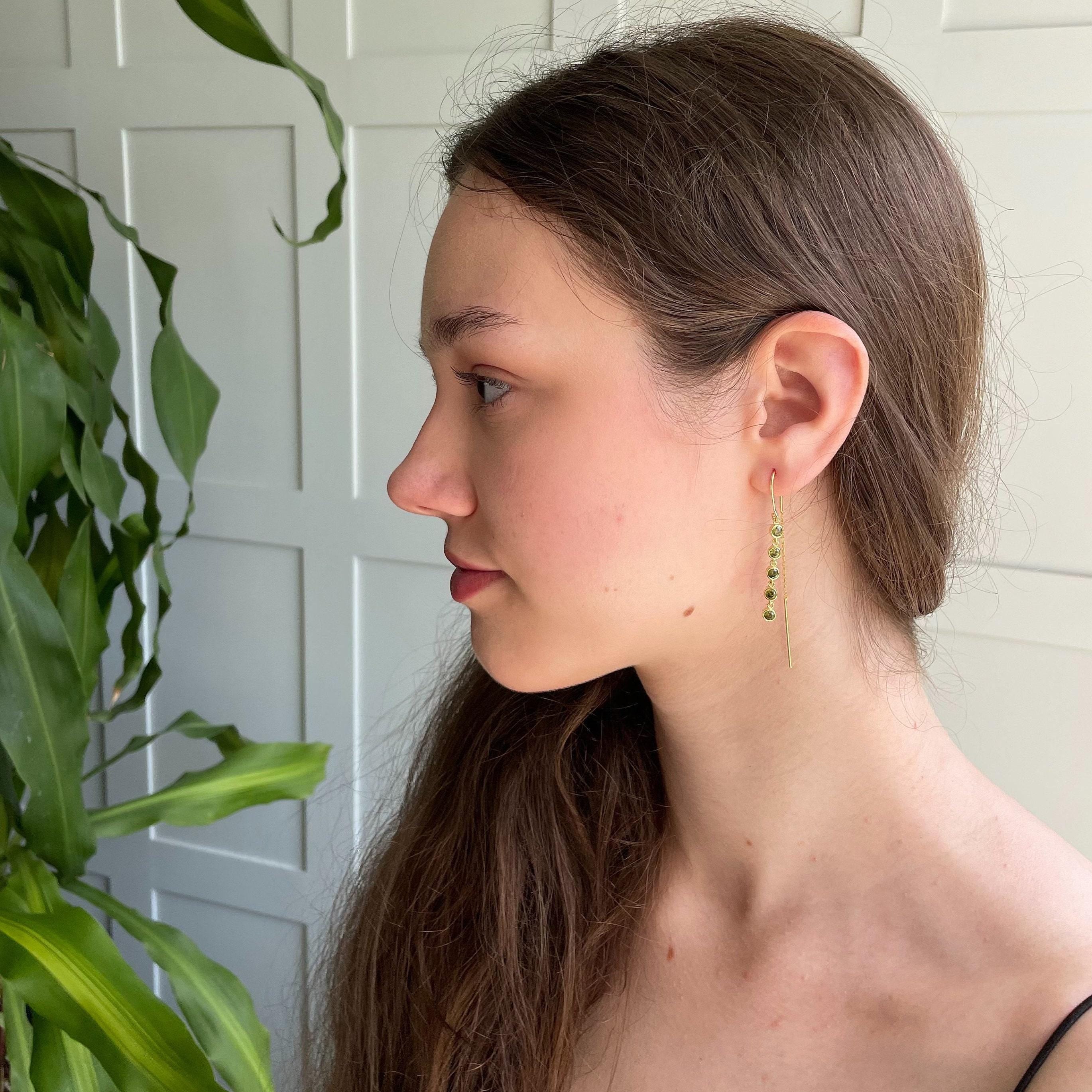 Olive Gemstone Long Dangle Earrings - Gold Plated Cz Dangle Earrings - Handmade Jewelry - Gold Plated & Silver Options