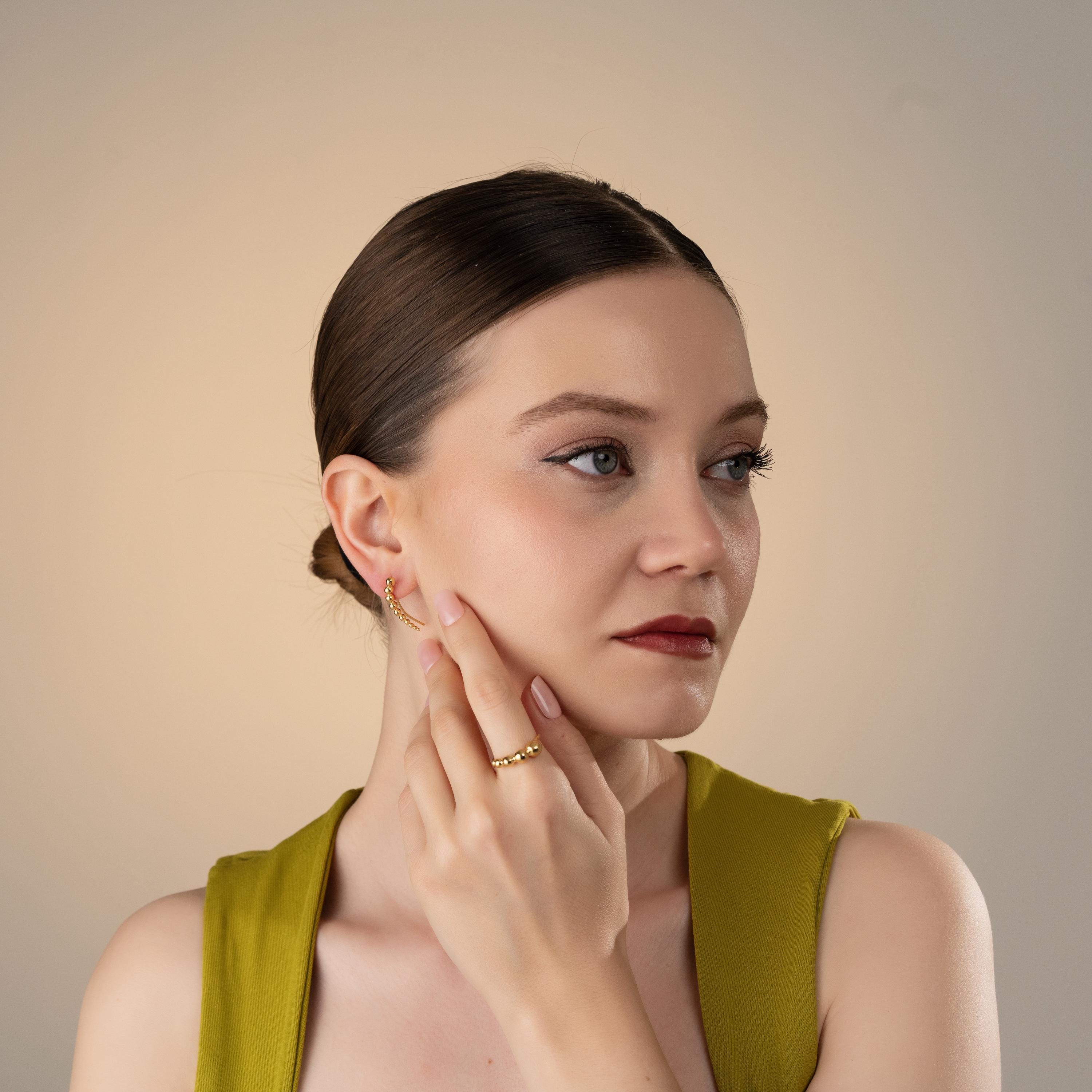 Sculptural Bead Cluster Jewelry Set , Bold Curved Earrings With Matching Ring , Elegant Bubble Jewelry Set , Unique Ring And Earring Design