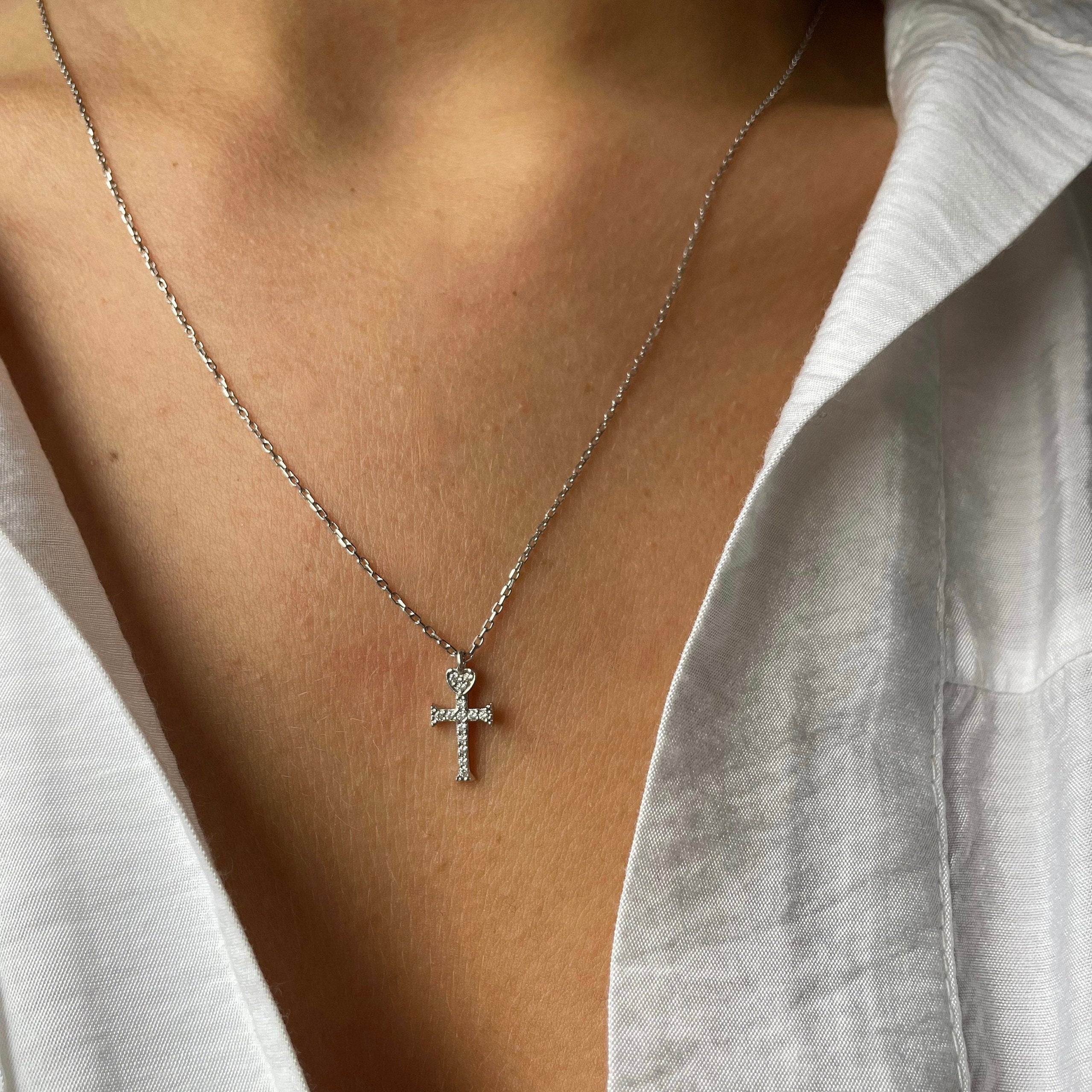 Sterling Silver Cross Necklace - Tiny Cross Pendant, Dainty Christian Jewelry, Religious Gift, Gold / Silver / Rose Gold Minimalist Necklace