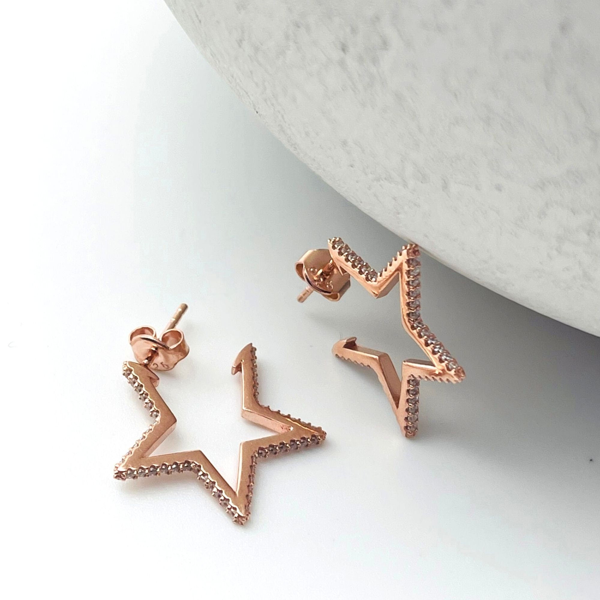 Star Shape Stud Earrings - Dazzling Star Earrings - Minimalist Rose Gold Color Star Earrings - Sterling Silver Jewelry