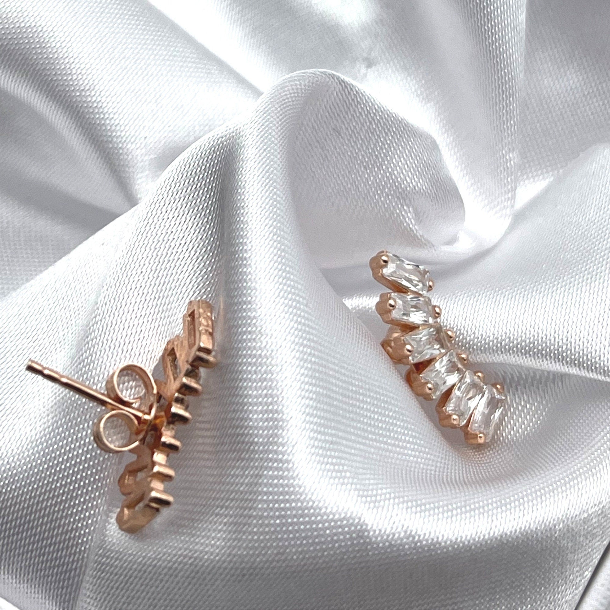 Cz Crescent Moon Stud Earrings - Moon Stud - Dainty Tragus Earrings - Rose Gold Moon Stud Earrings