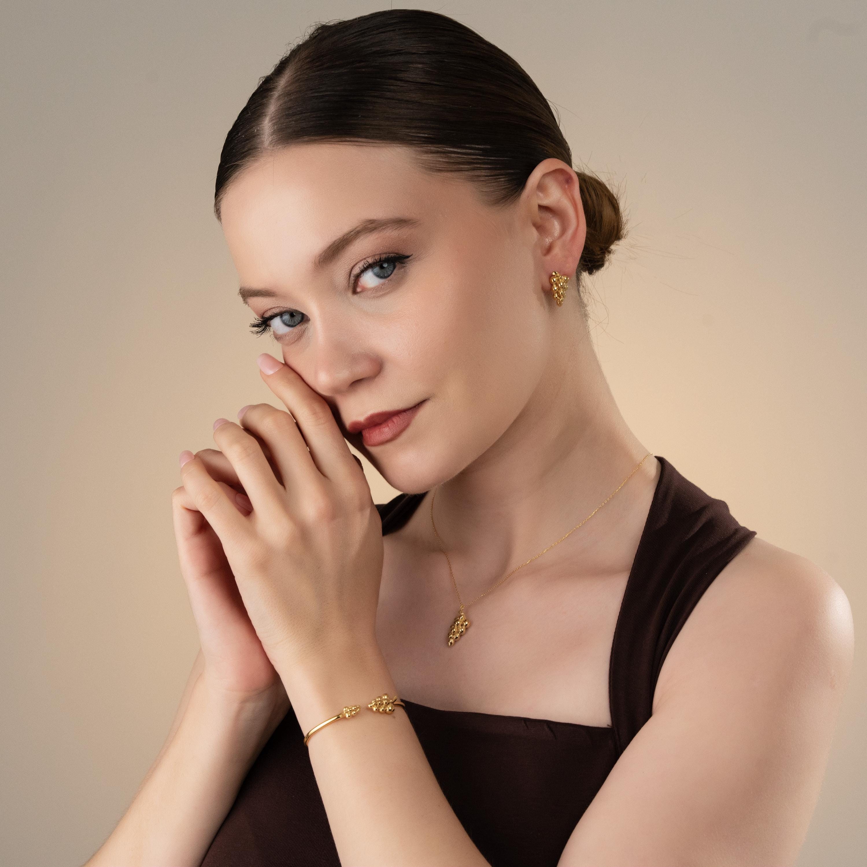 Artisan Grape Cluster Necklace, Nature’s Touch Jewelry, Handmade Silver Necklace, Statement Jewelry For Women, Timeless Bead Cluster Pendant