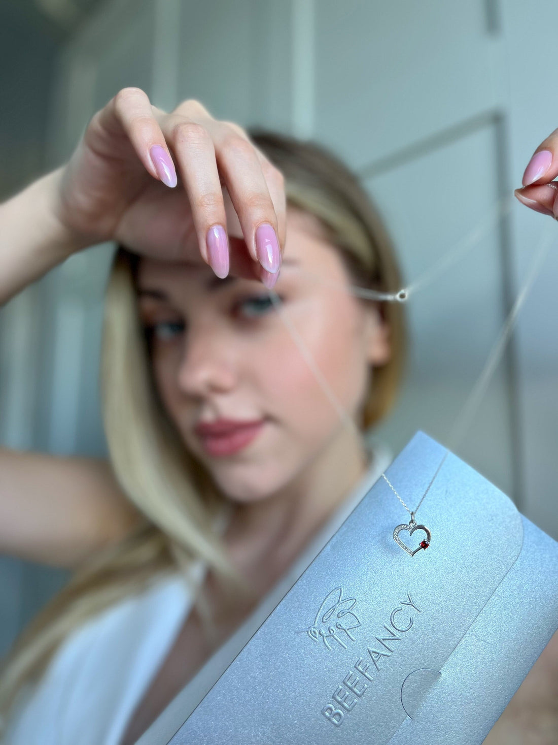 Heart Pendant With Red Garnet Gemstone , Silver Necklace For Women , Sterling Silver Delicate Necklace ,