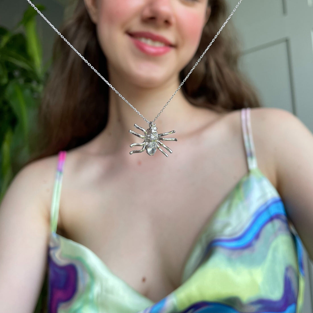 Silver Spider Necklace - Cz Spider Pendant - Gothic Tarantula Pendant - Nature Inspired Animal Jewelry - Handmade Halloween Gift