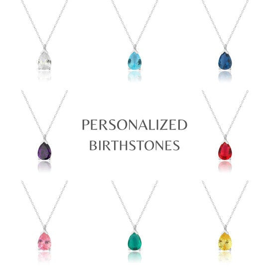 Personalized Birthstone Necklace, Silver Birthstone Necklace, Dainty Sterling Silver Birthstone Necklace,