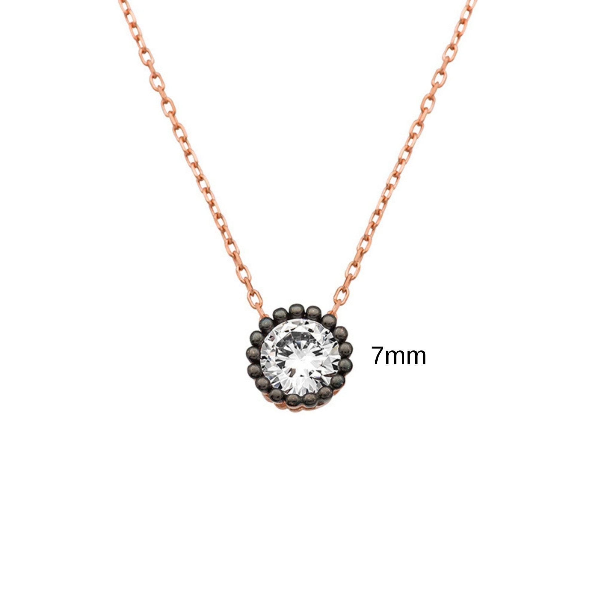 Round Cut Halo Necklace, O-chain Sterling Silver Jewelry, Sterling Silver Dainty Round December Necklace, White Zircon Solitaire Pendant